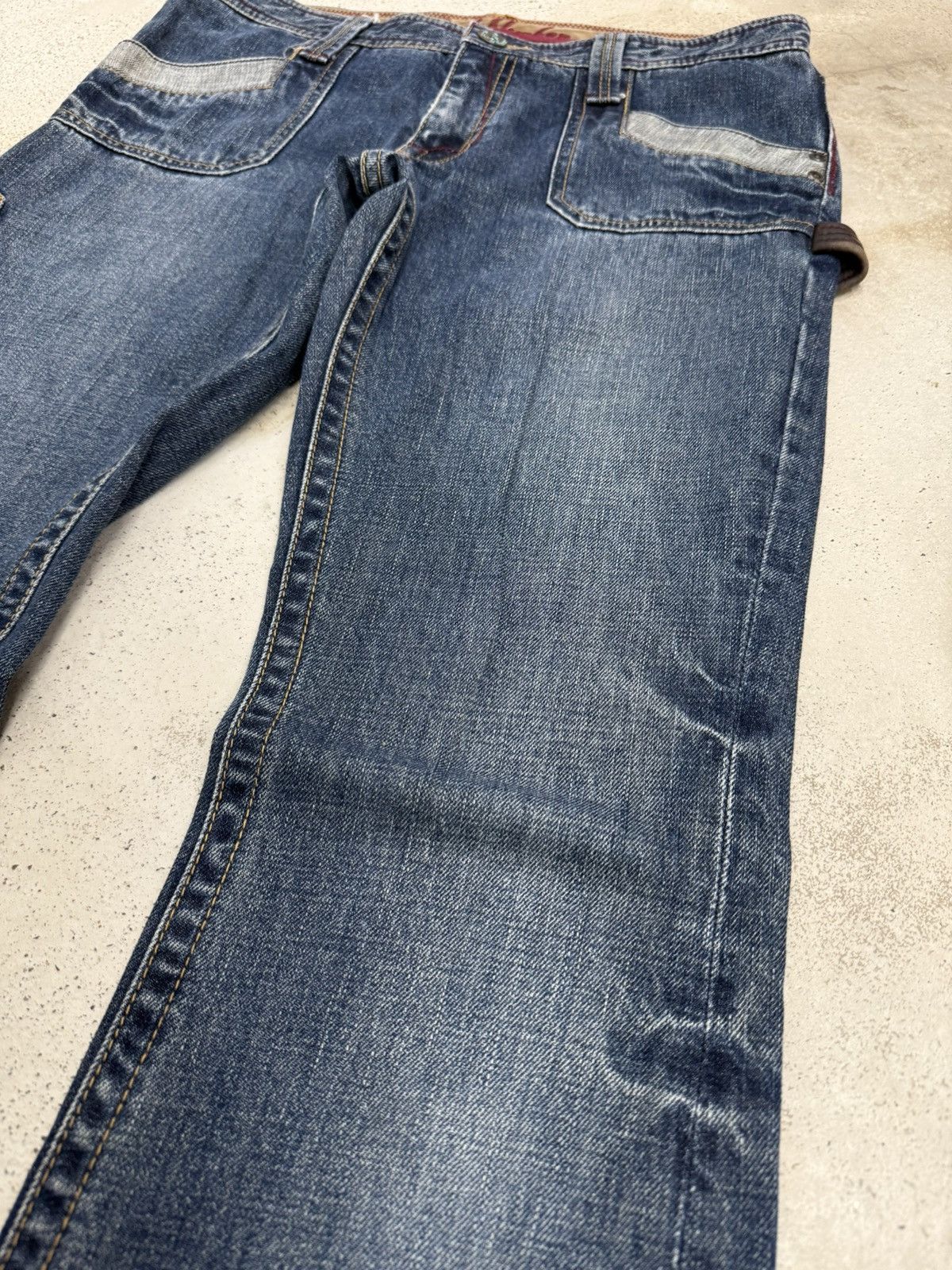 Japanese Brand Back Number Flare Carpenter Whisker Denim Pants Size US 31 - 7 Thumbnail