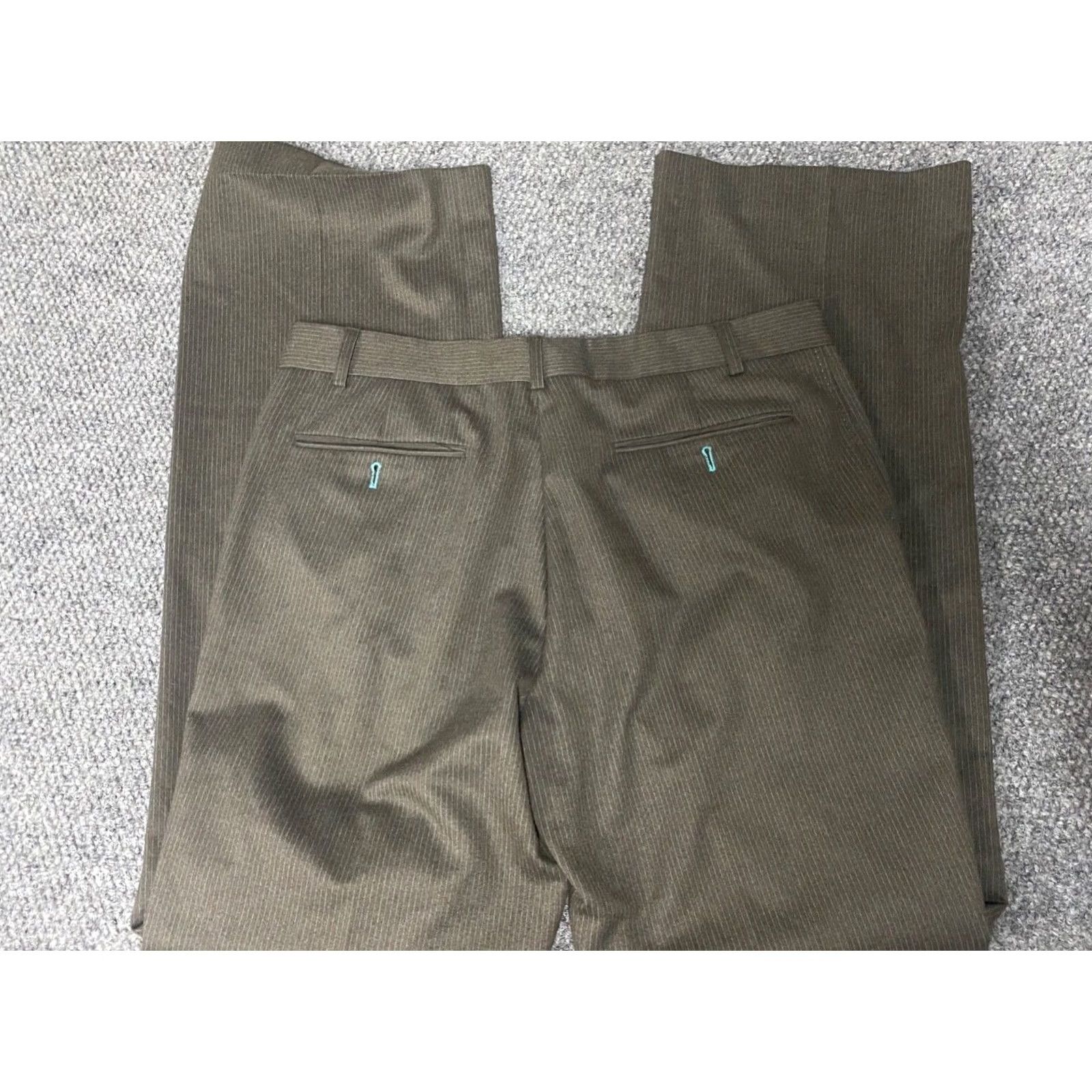 Ted Baker Ted Baker London Pants Mens 36x34 Green Striped Wool Stretch Straight Knit Flat Front Zipper Chino Regular Inseam 34 Size US 36 / EU 52 - 6 Thumbnail