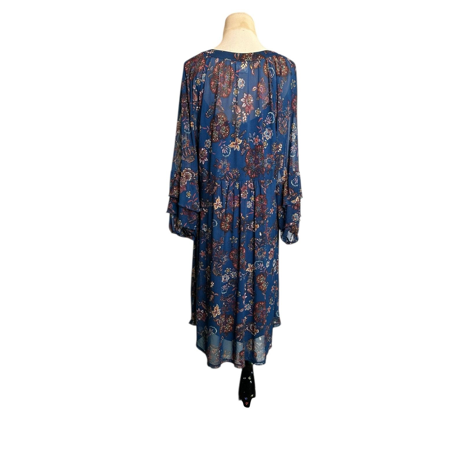 Anthropologie Fig & Flower Blue floral long sleeves midi dress size XL Size XL / US 12-14 / IT 48-50 - 13 Thumbnail