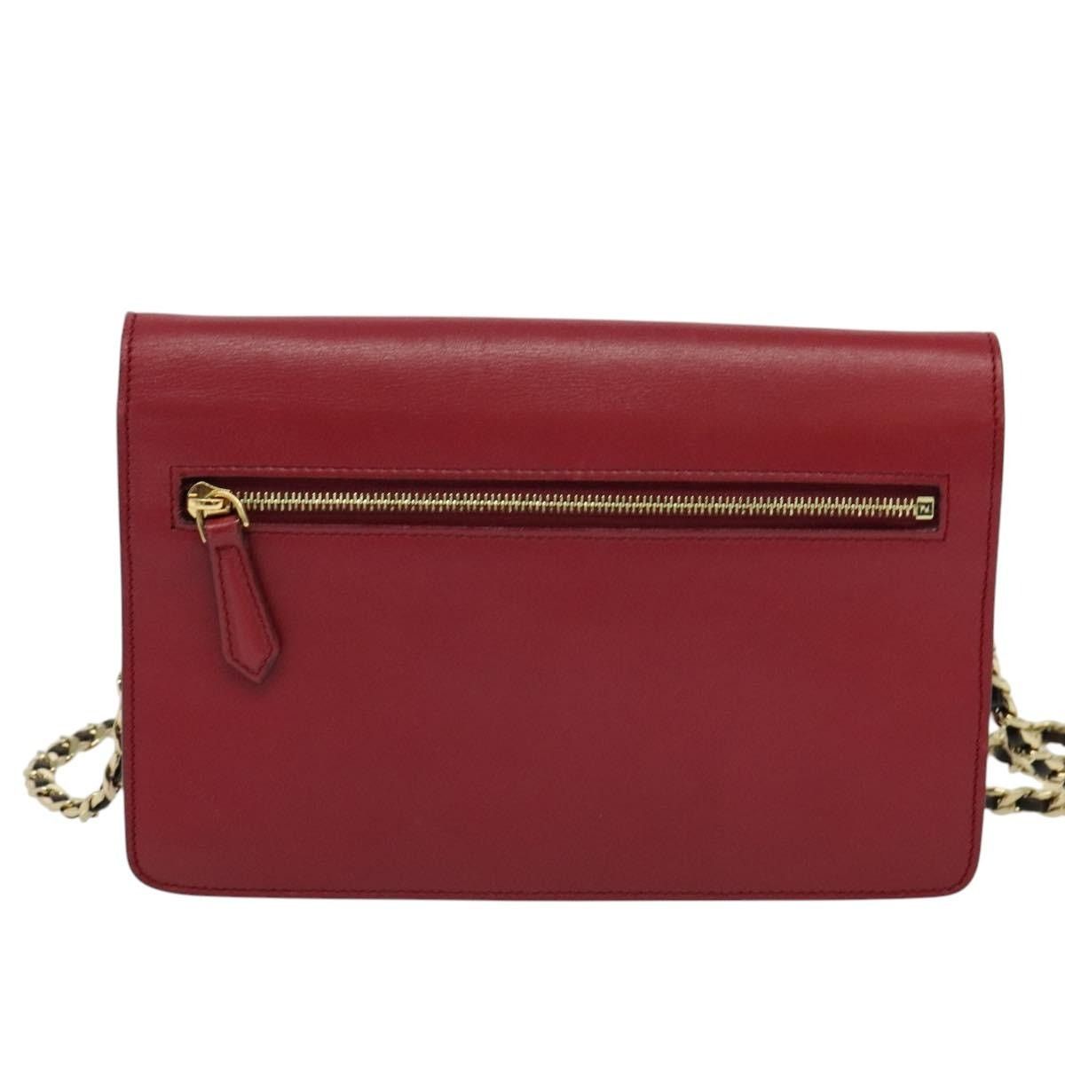 FENDI Chain Shoulder Bag Leather Red Gold Bags Luggage