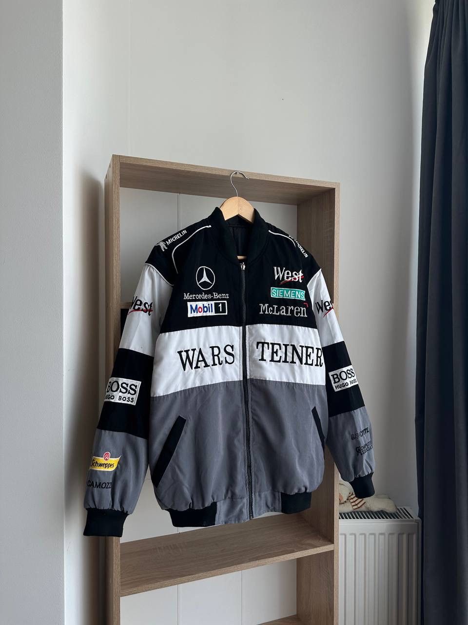 Mercedes Benz McLaren ジャケット グレー/ブラック Men Mercedes x Mclaren Racing Leather Jacket -RLeather Jackets