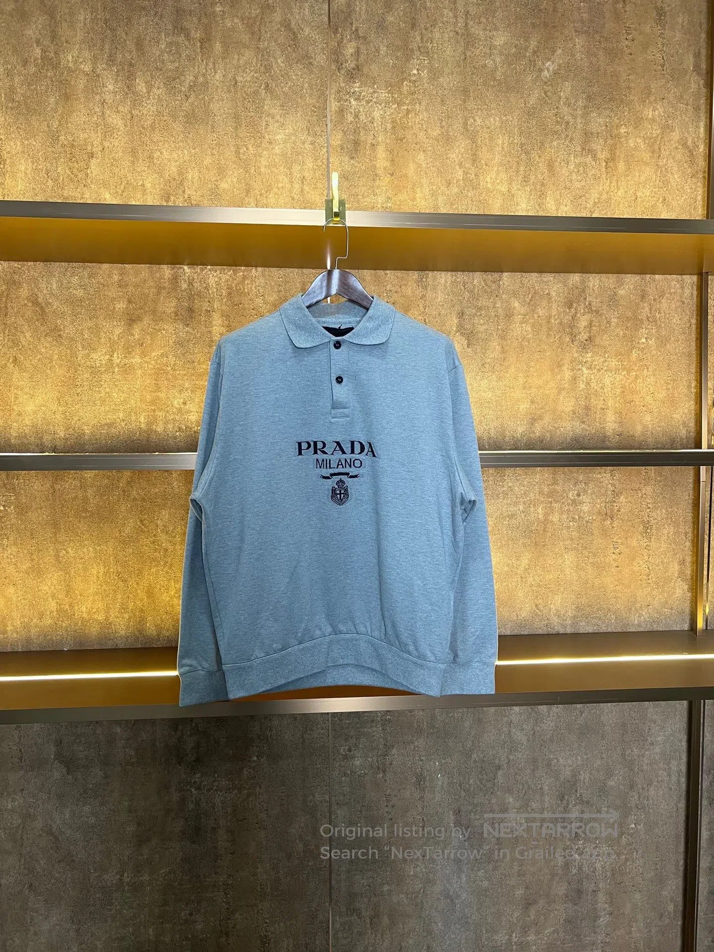 Prada Prada Grey Chest Slogan Polo Sweatshirt| Size US S / EU 44-46 / 1 - 1 Thumbnail