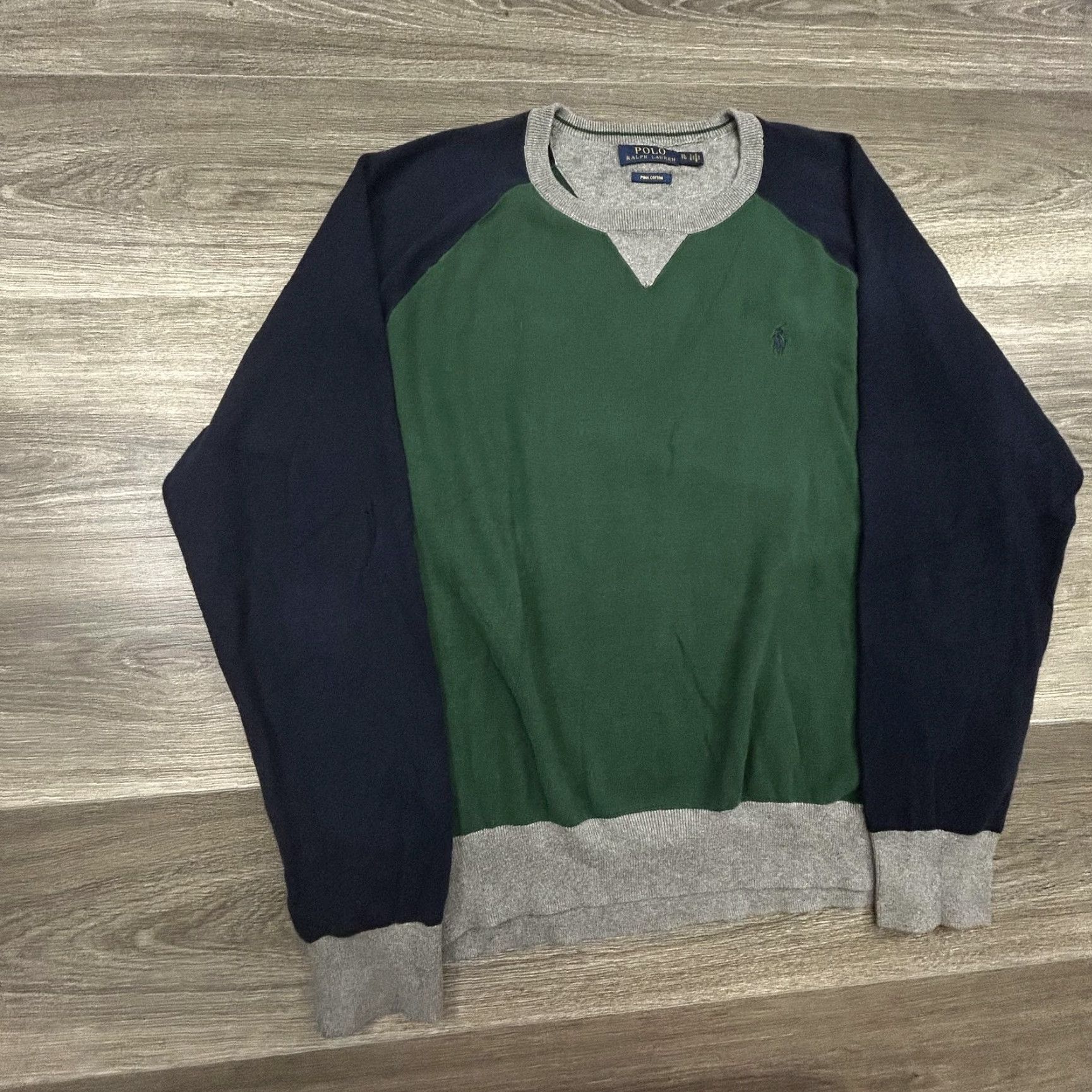 Polo Ralph Lauren Polo Ralph Lauren Sweater Mens XL Green Navy Raglan Pima Cotton Crewneck Logo Size US XL / EU 56 / 4 - 3 Thumbnail