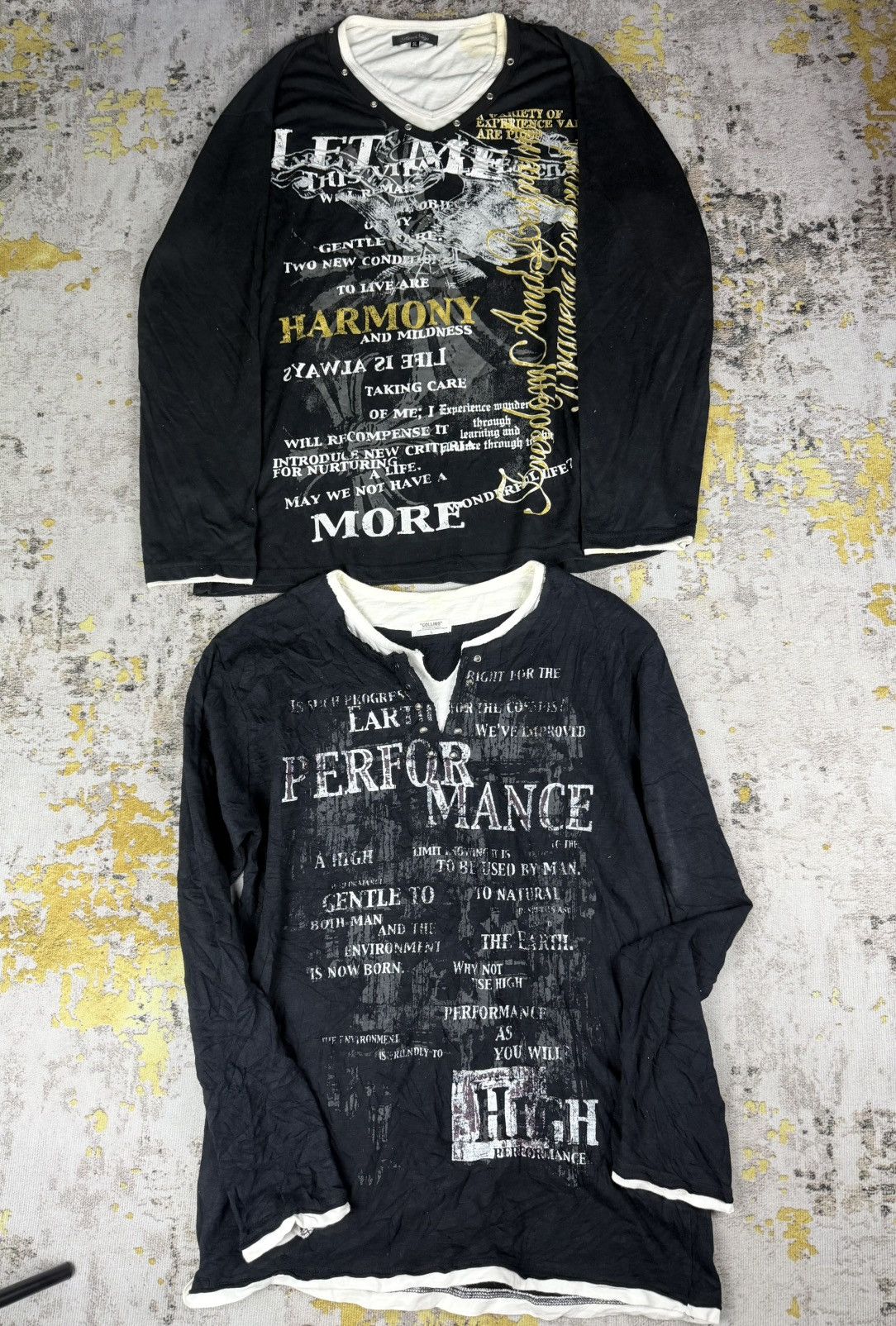 KMRii 2xBundle y2k Double Layer Collins Poem Long Sleeve Size US L / EU 52-54 / 3 - 1 Thumbnail