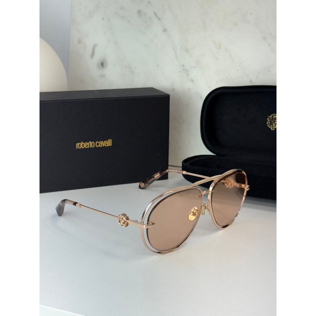 Roberto Cavalli NEW Roberto Cavalli SRC032M Gold Aviator Sunglasses $800 Size ONE SIZE - 6 Thumbnail