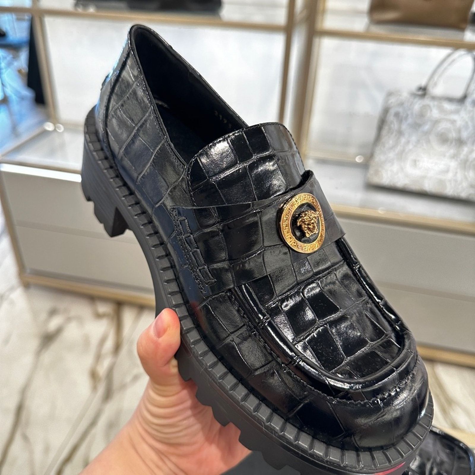 Versace Versace Medusa croc print leather black womens loafer Size US 9.5 / IT 39.5 - 3 Thumbnail