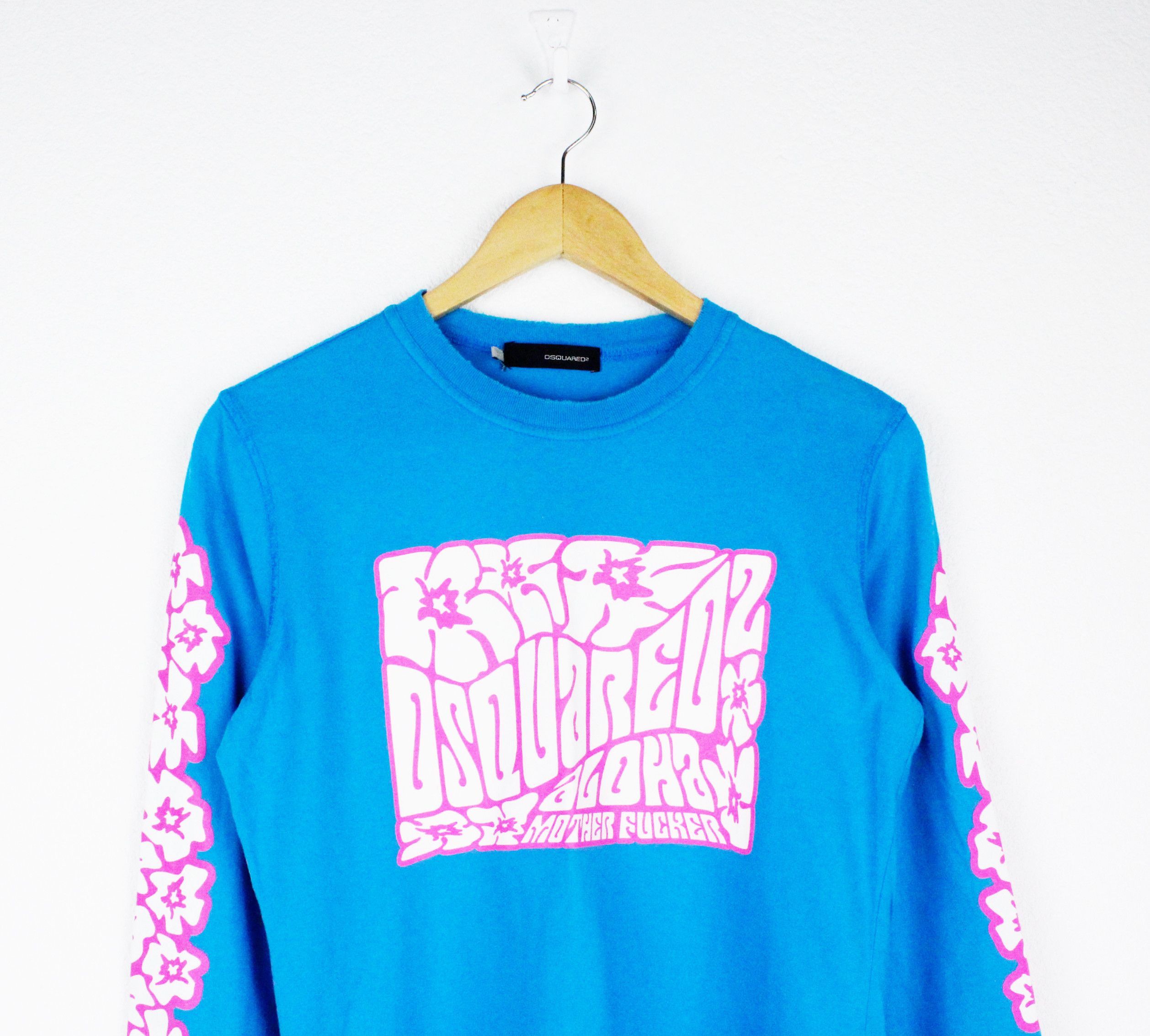 Dsquared2 Dsquared2 Blue Aloha Motherfucker Distressed L/S T-Shirt Size US XS / EU 42 / 0 - 2 Thumbnail
