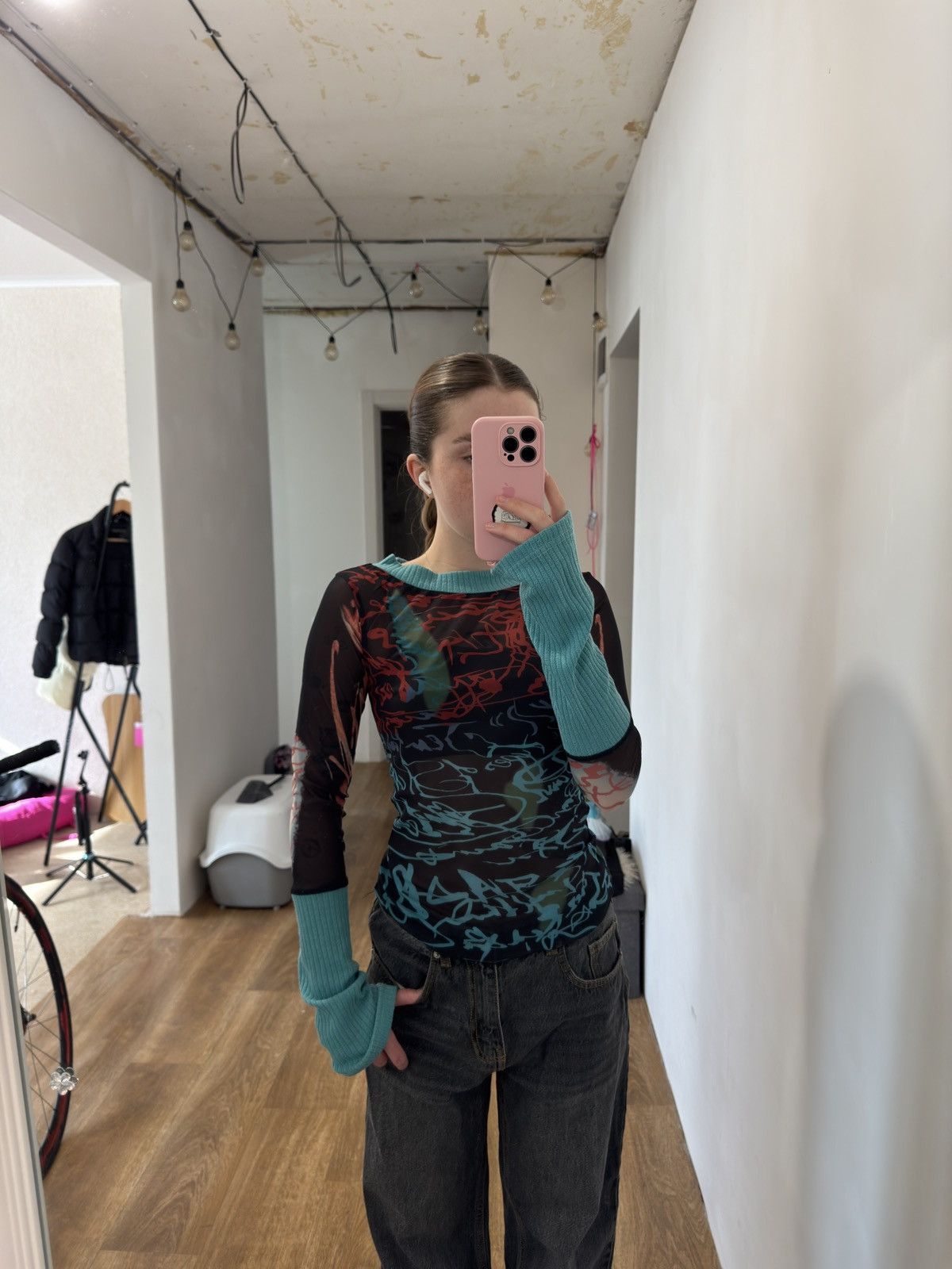 Vintage JEAN PAUL GAULTIER STYLE PRINTED MESH LONG SLEEVE Size M / US 6-8 / IT 42-44 - 4 Thumbnail