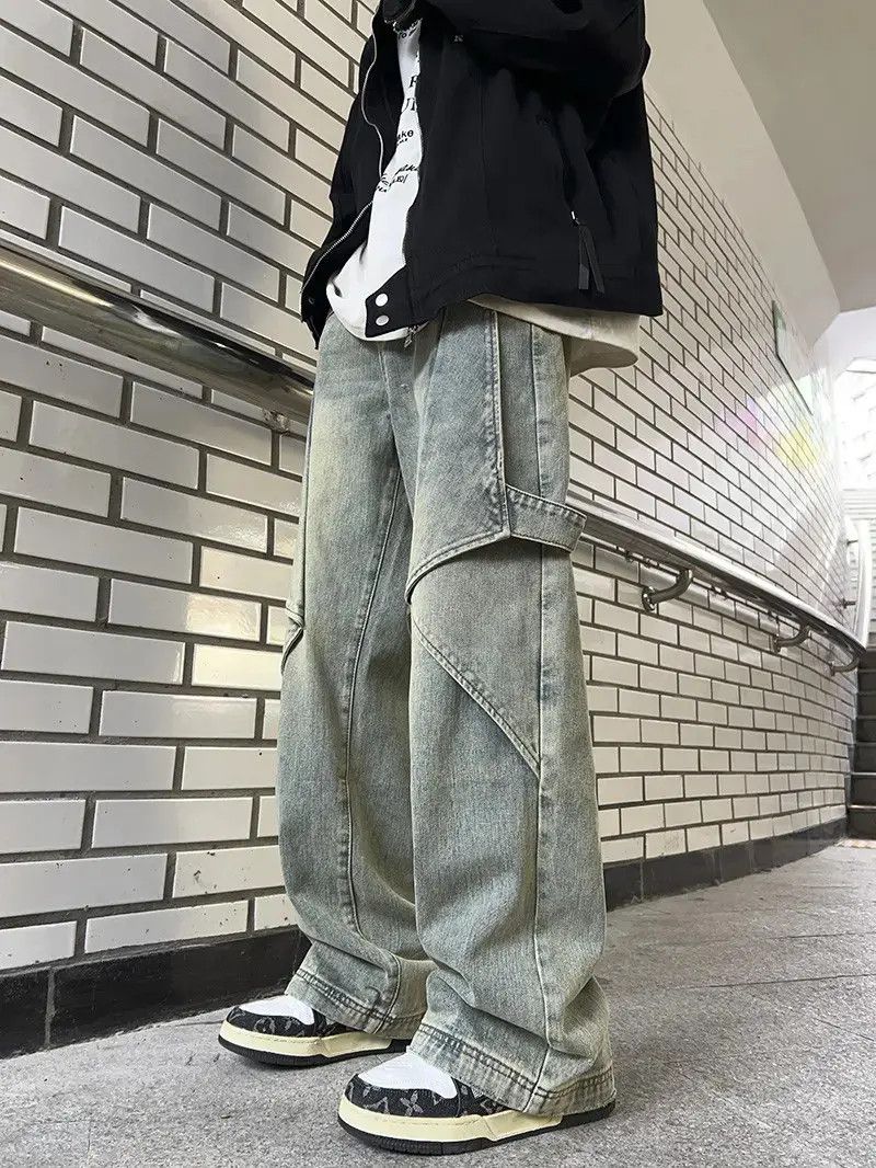 Japanese Brand Loose straight leg wide leg patchwork jeans Size US 32 / EU 48 - 2 Thumbnail