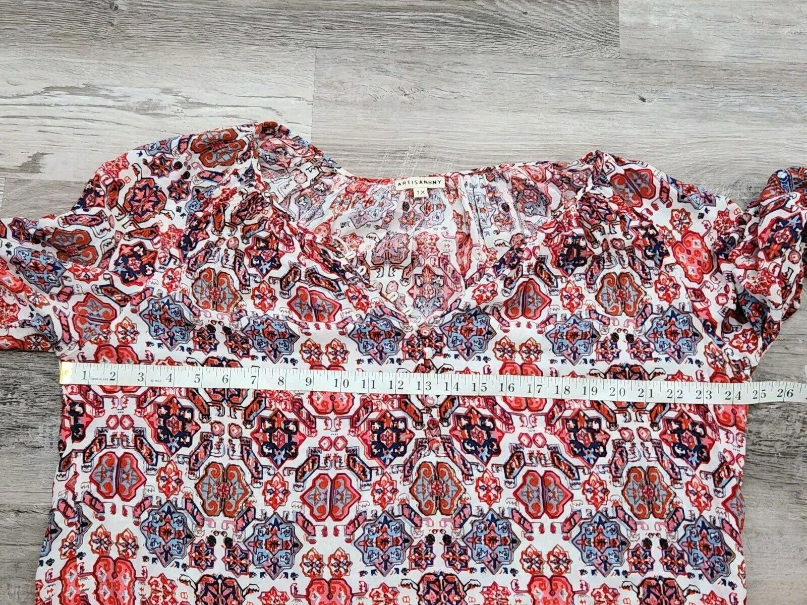 Designer Artisan Ny Blouse Womens Plus Size 1x Red White Blue Size XXL / US 16-18 / IT 52-54 - 5 Thumbnail