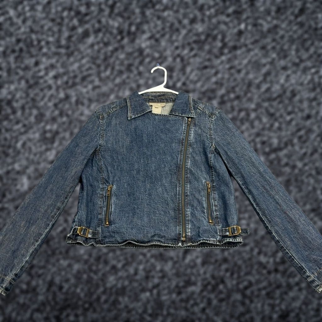 Jones New York Jones New York Jeans Jacket Womens 8 Blue Denim Asymmetrical Zip Moto Biker Size 30" / US 8 / IT 44 - 1 Thumbnail
