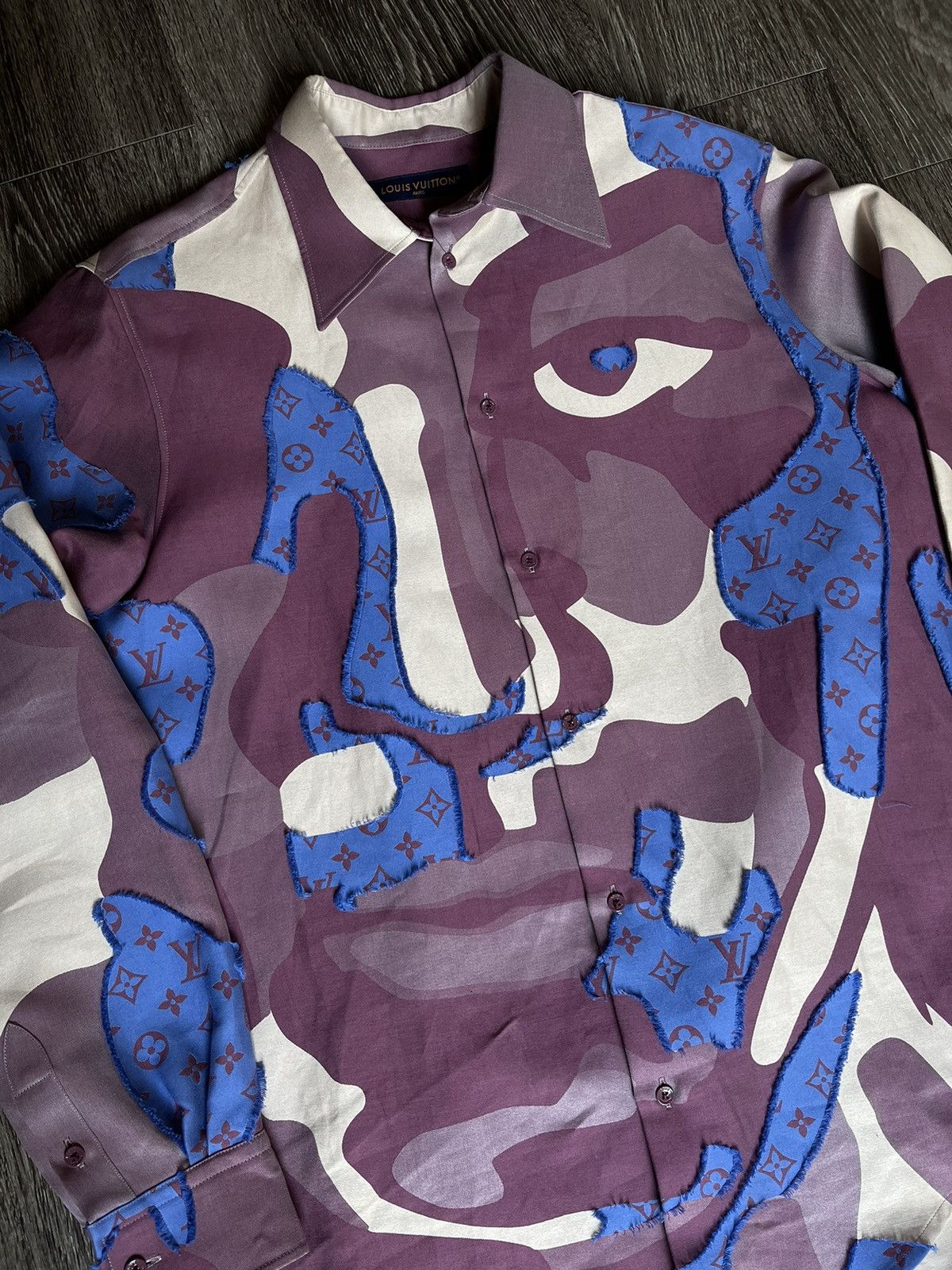 Louis Vuitton Louis Vuitton Kid Super Button Up Shirt Blue Purple Cream Grailed