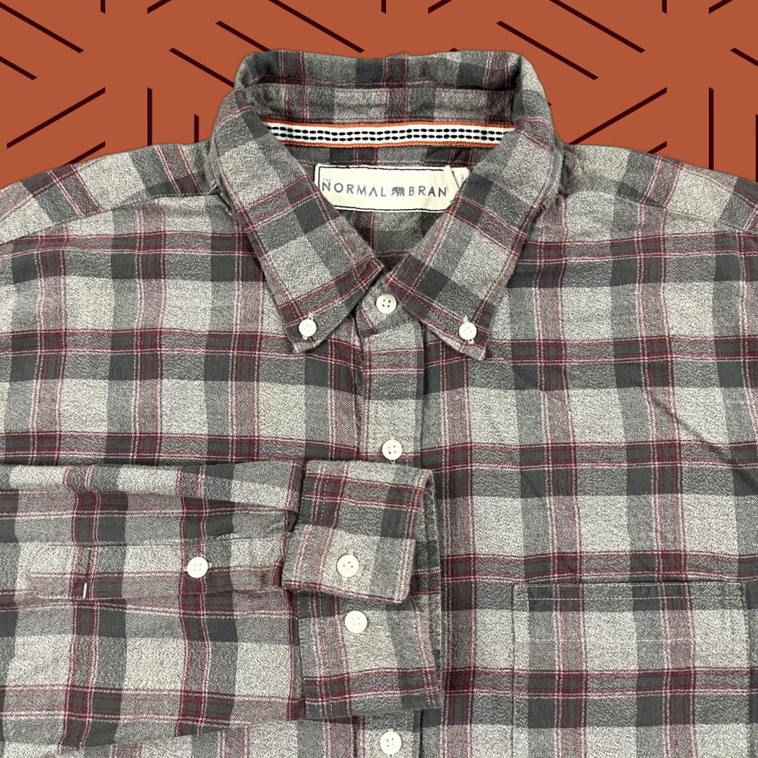 J Brand The Normal Brand Flannel Shirt XL Gray Red Plaid Button-Up Outdoor Mens Size US XL / EU 56 / 4 - 1 Thumbnail