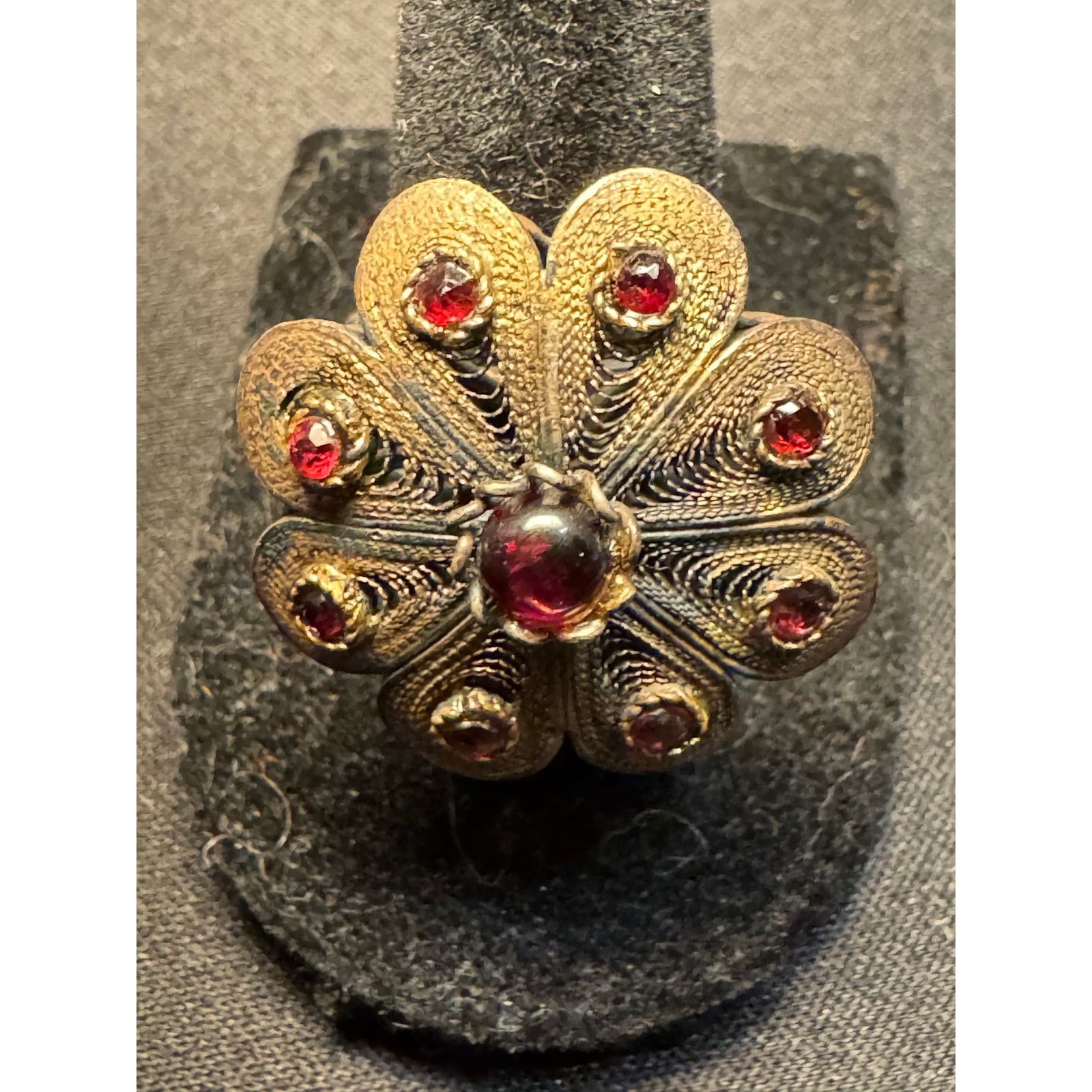 Other Antique Large Flower Adj Ring Aged Bronze Garnet Stones Size ONE SIZE - 2 Thumbnail