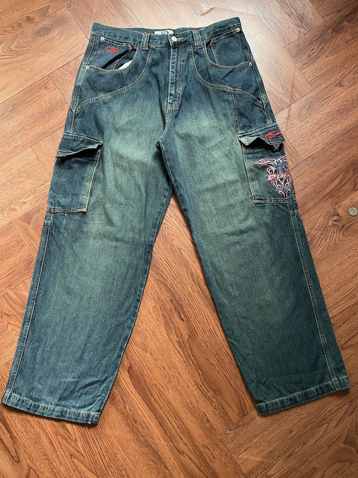 image of Vintage Piko Baggy Cargo Pants in Blue, Men's (Size 34)