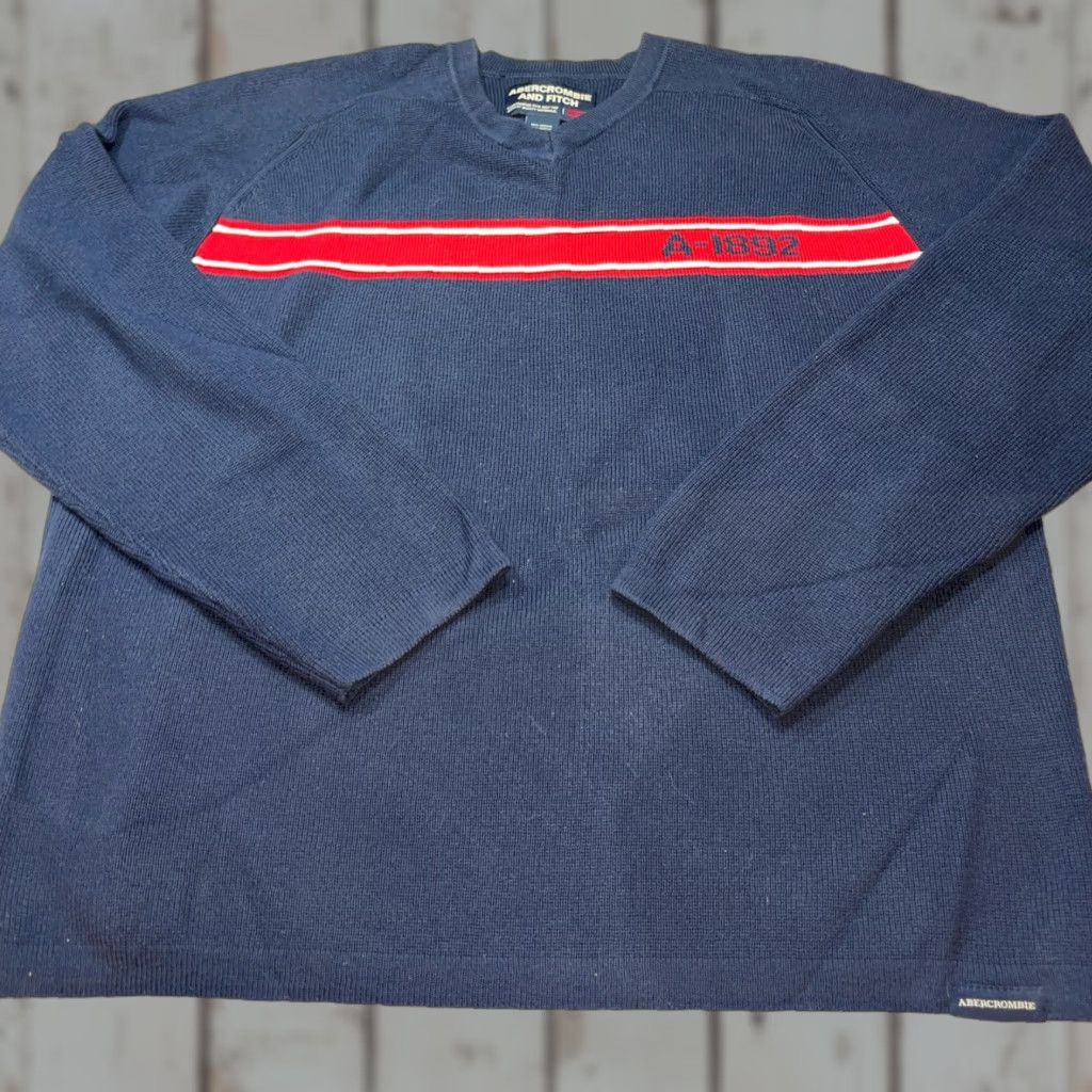 Abercrombie & Fitch VINTAGE Abercrombie & Fitch BLUE Sweater Red A-1892 STRIPE ACROSS chest Preppy Men XL Knit Pullover V-Neck 90s Size US XL / EU 56 / 4 - 1 Thumbnail