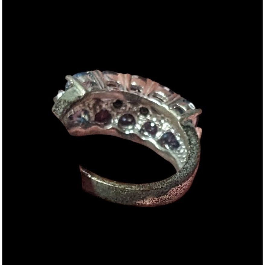 Other Blue And Clear Gemmed Double Row Silver Tone Ring Size 5 3/4 Size ONE SIZE - 11 Thumbnail
