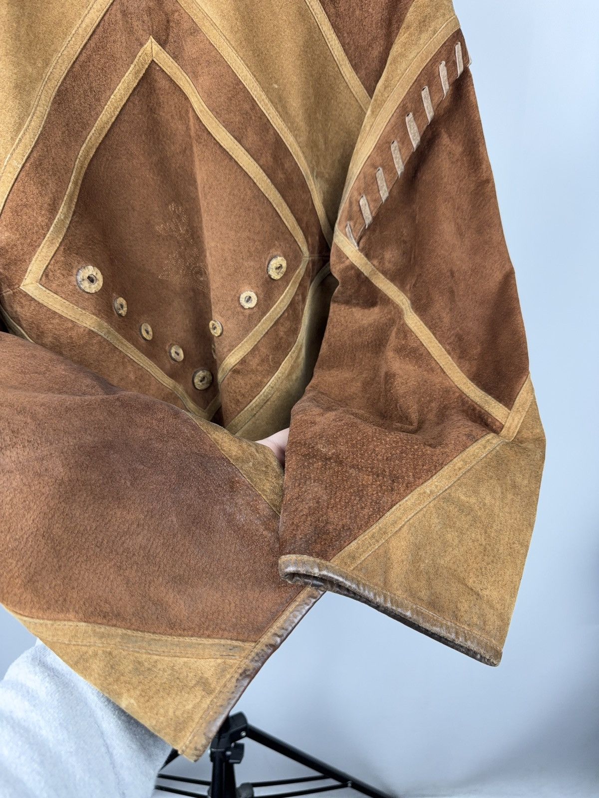Vintage Western Cowgirl Patchwork Suede Leather Jacket Boho