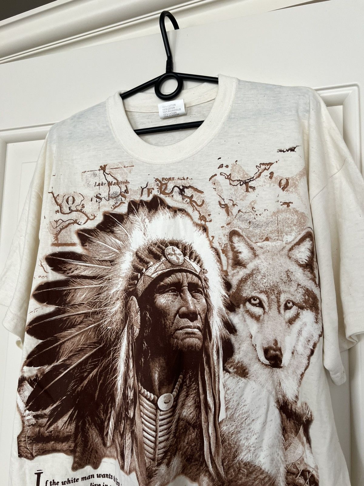 Vintage Vintage 1999 Native American Chief Joseph Wolf Graphic Tee Size US XXL / EU 58 / 5 - 7 Thumbnail