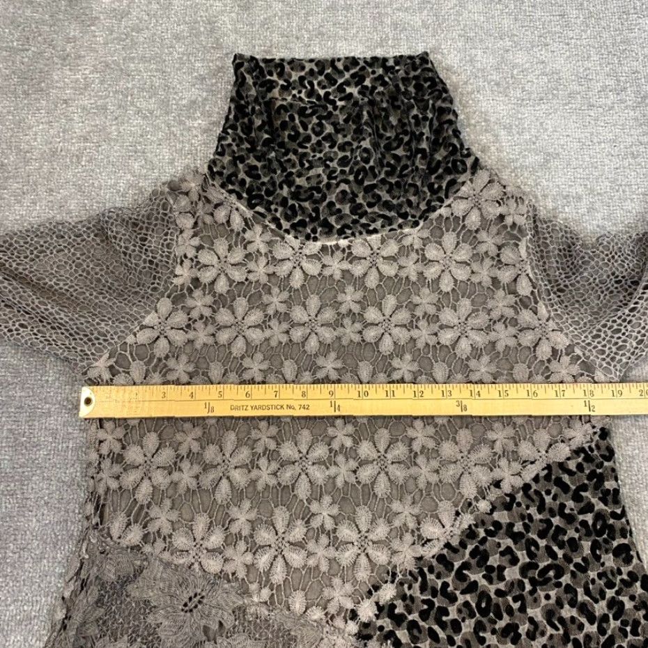 Vintage LULU B Dress Women Small Mini Floral Cheetah Print Sheer Lined Turtleneck Size S / US 4 / IT 40 - 5 Thumbnail