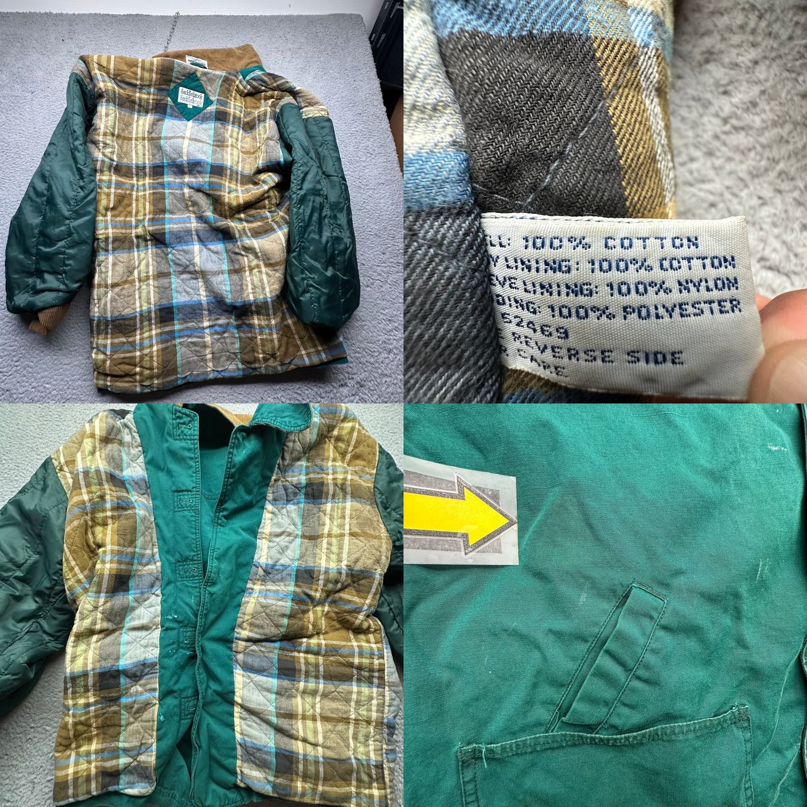 Vintage VINTAGE Saddlebrook Coat Men's Large Green Plaid Lined Barn Chore Canvas Corduroy Button Long Overcoat Size US L / EU 52-54 / 3 - 8 Thumbnail