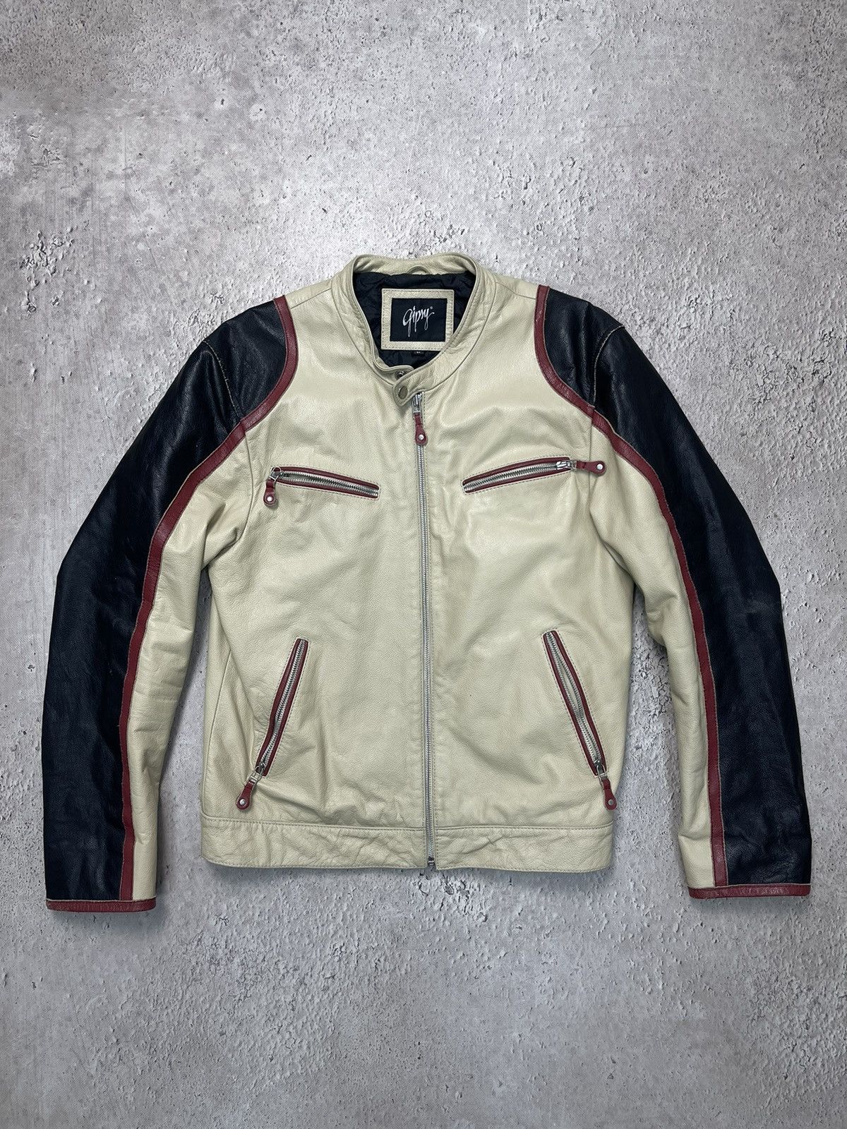 image of Genuine Leather x Leather Jacket Vintage Y2K Like Diesel Distressed Biker Leather Jacket in Beige (