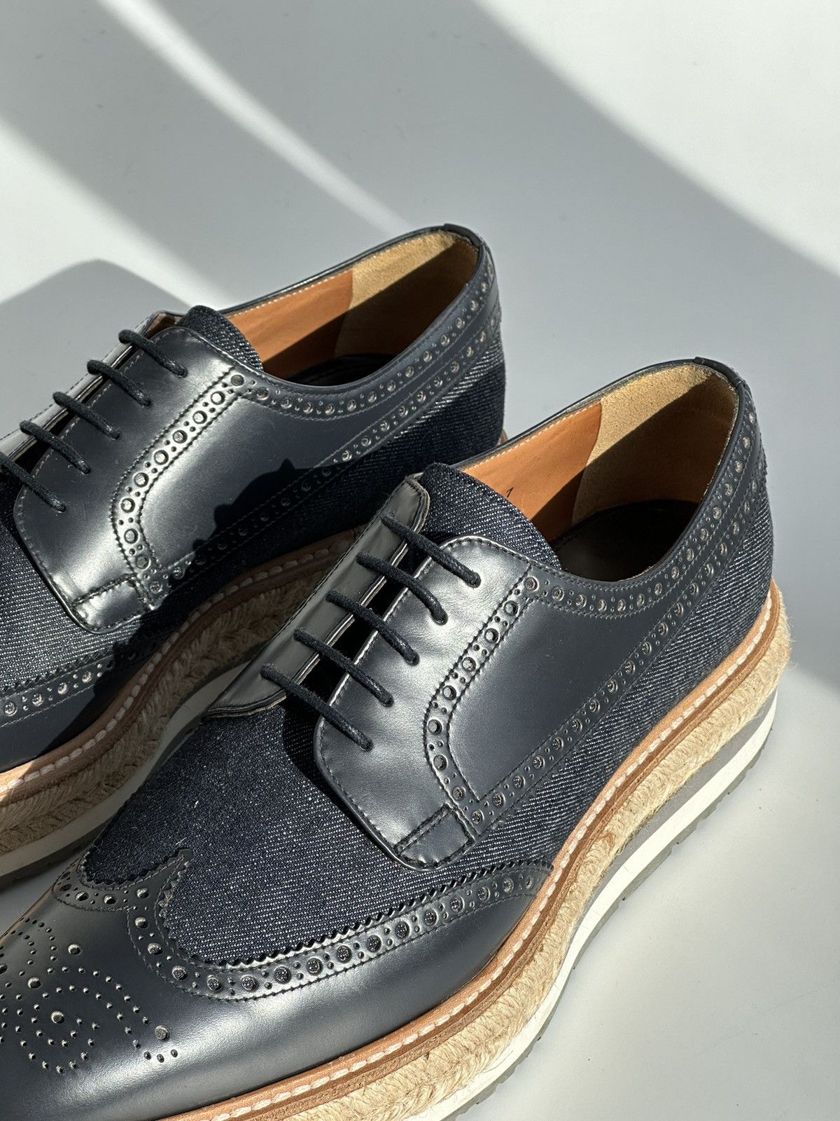Prada PRADA 2015 Denim Platform Brogues Shoes 2EG015 runway punk Size US 9 / EU 42 - 10 Thumbnail