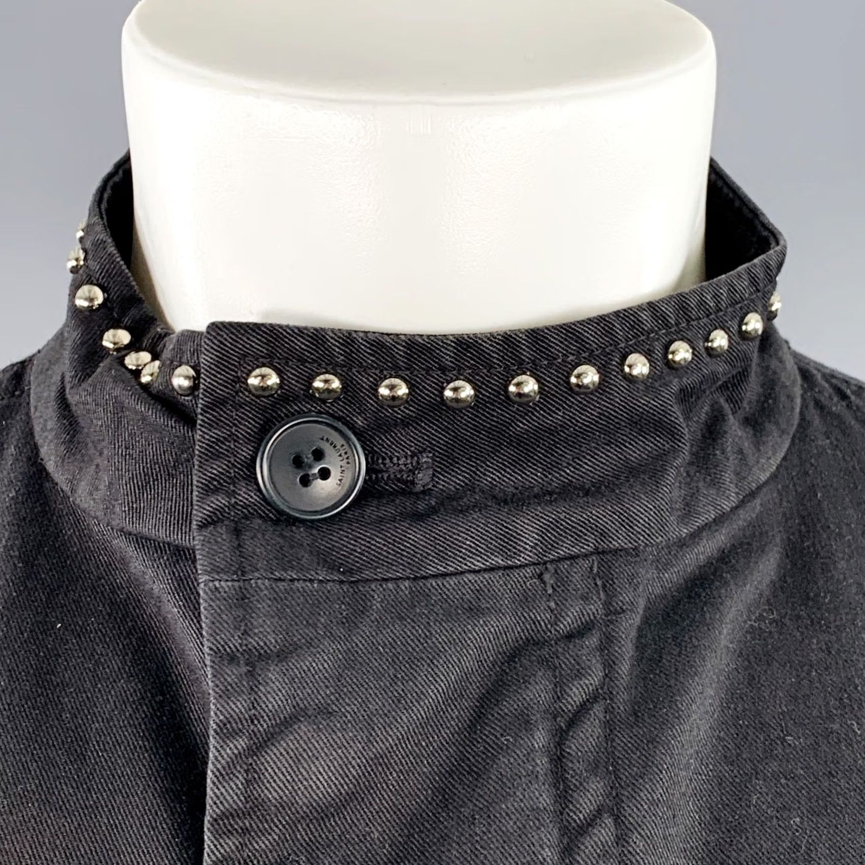 Yves Saint Laurent Saint Laurent Size 40 Black Studded Cotton Coat Size US XXS / EU 40 - 2 Thumbnail
