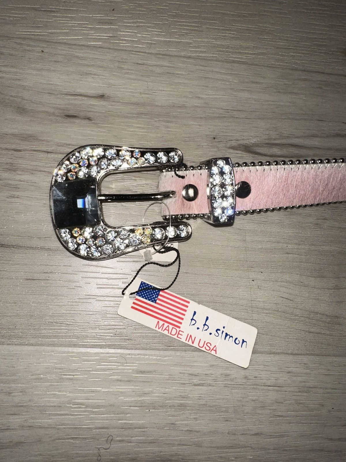B.B. Simon BB SIMON belt light pink horse hair Swarovski Crystals Size 32 - 4 Thumbnail