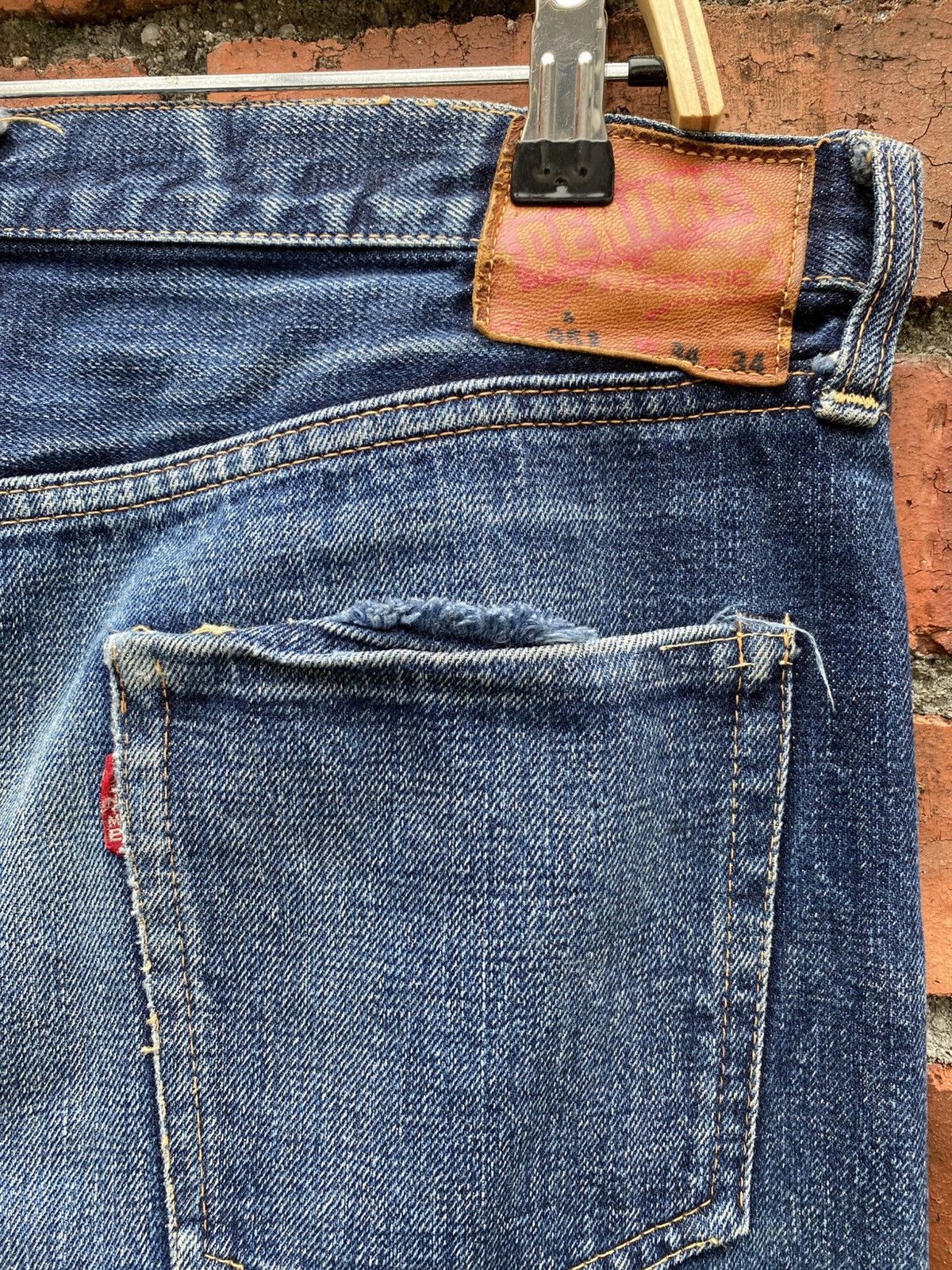 Denime W34x31 vintage denime redline leather patch jerky JAPAN Size US 34 / EU 50 - 6 Thumbnail