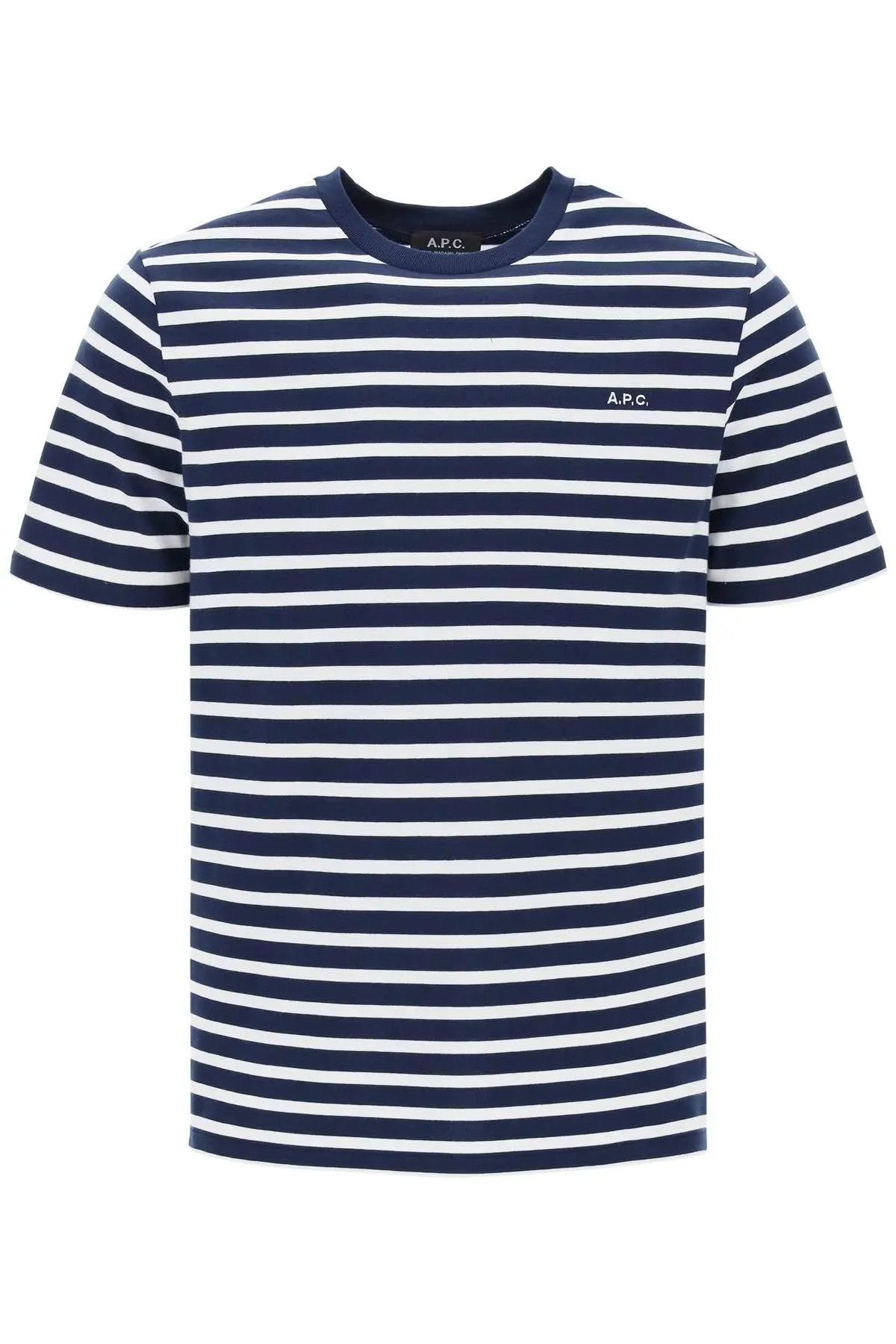image of A P C O1S22I1N1223 Emilien Striped T-Shirt In White Blue, Men's (Size Small)