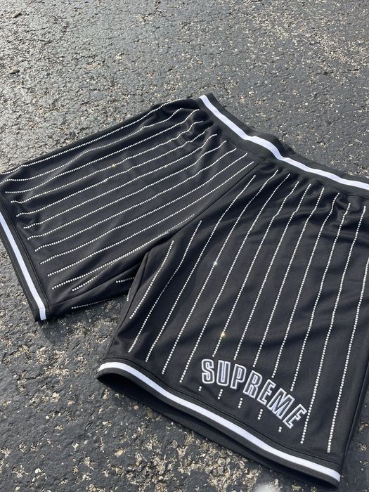 Supreme SS22 Rhinestone Stripe Basketball Shorts Black - XL | Grailed