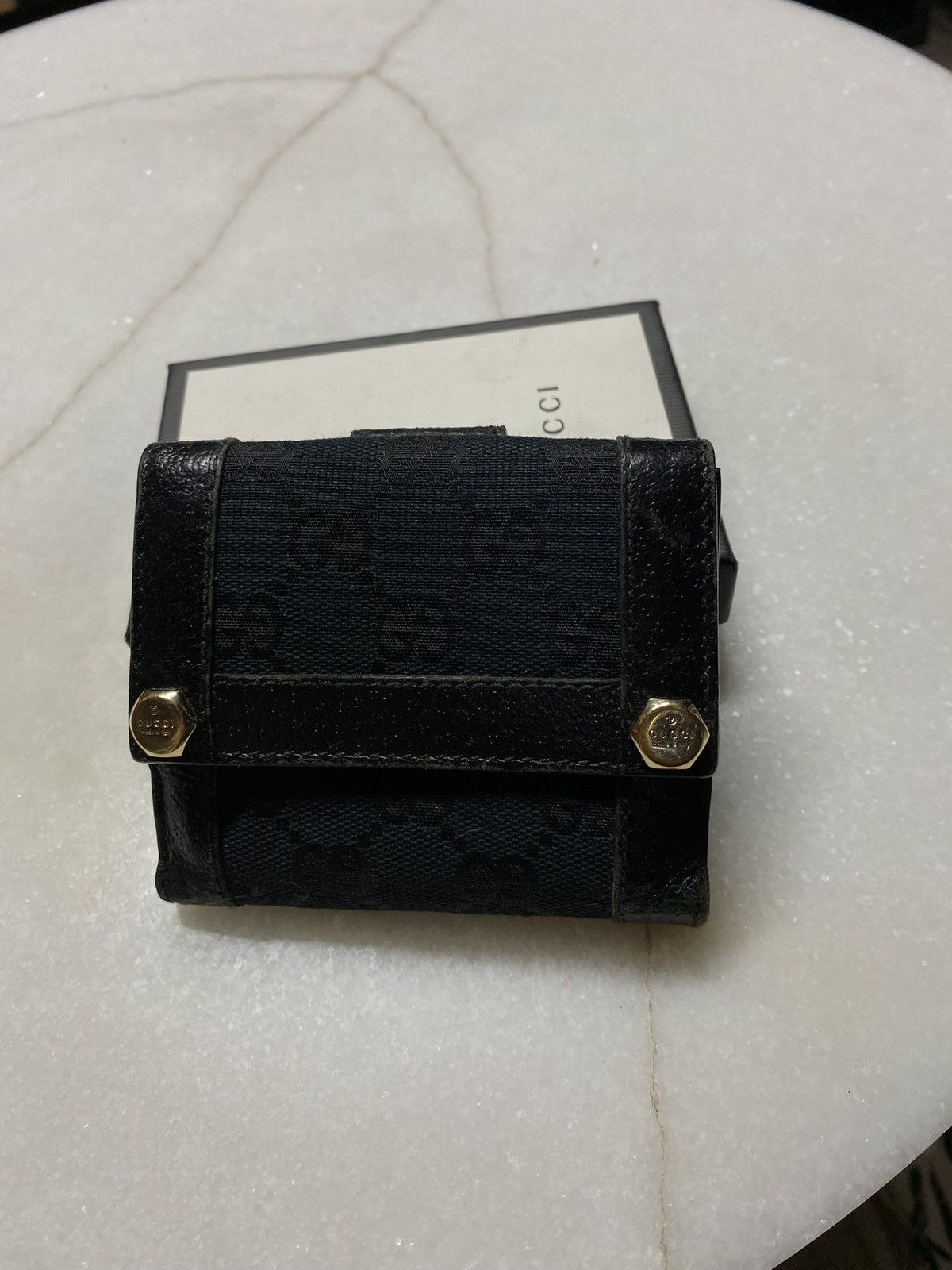 Gucci GG Monogram Black Wallet Leather Canvas Cardholder