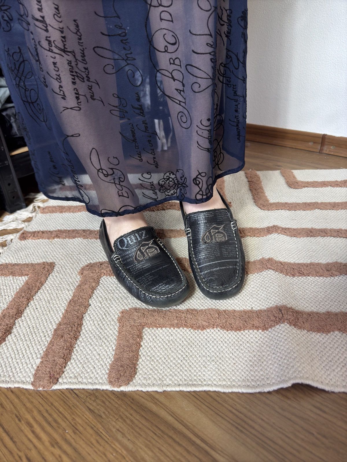 John Galliano VINTAGE GALLIANO GAZETTE 2000s PRINTED MOCCASIN SHOES Size US 4.5 / IT 34.5 - 6 Thumbnail