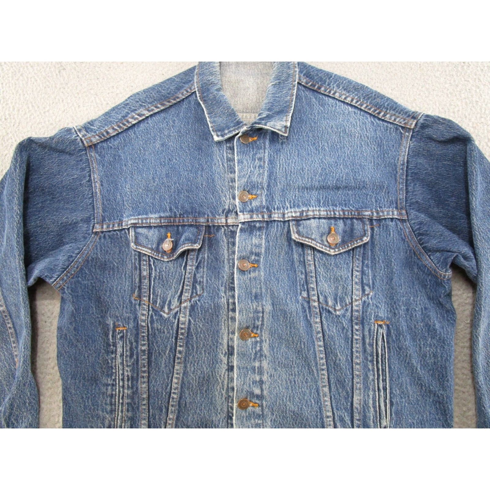 Denime VINTAGE Denim Jacket Medium Wash Chest 48 Button Up Trucker Unbranded Jean Size US 33 - 3 Thumbnail