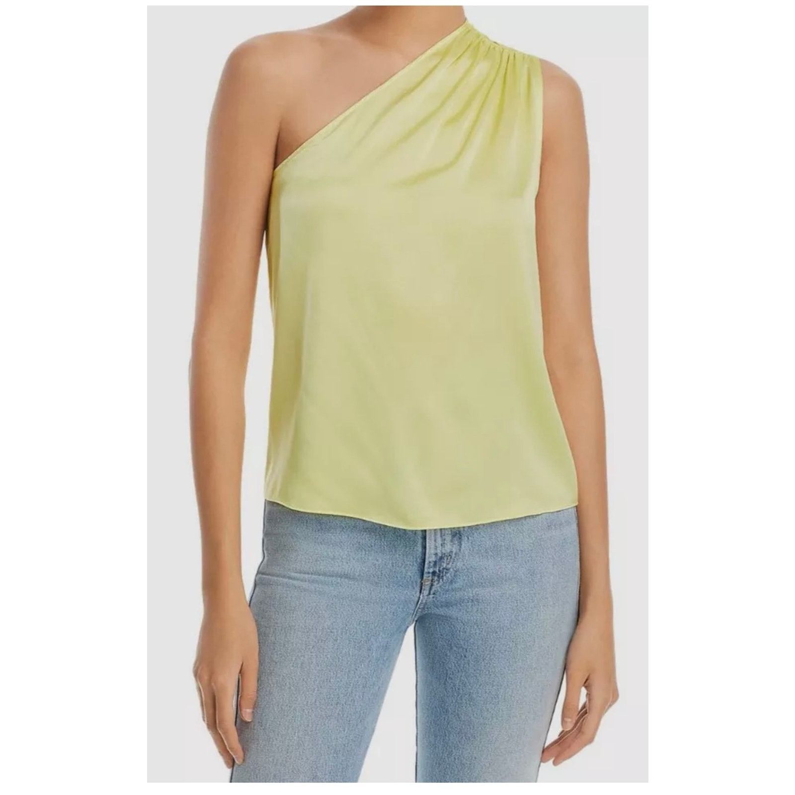 Generation Love NWT Generation Love Sabrina Silk One Shoulder Blouse Lime XS Size XS / US 0-2 / IT 36-38 - 1 Thumbnail