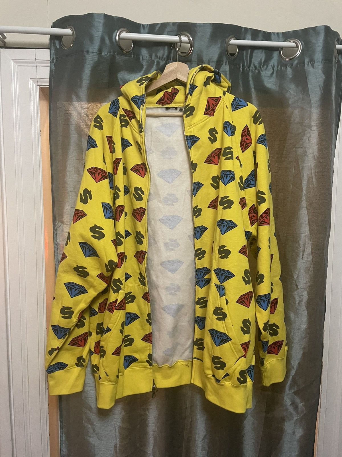 image of Yellow Full Zip Hoodie, Men's (Size 2XL)