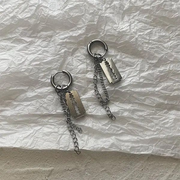 VIBE Titanium Steel Razor Blade Shape Drop Earrings for Men Size ONE SIZE - 2 Thumbnail