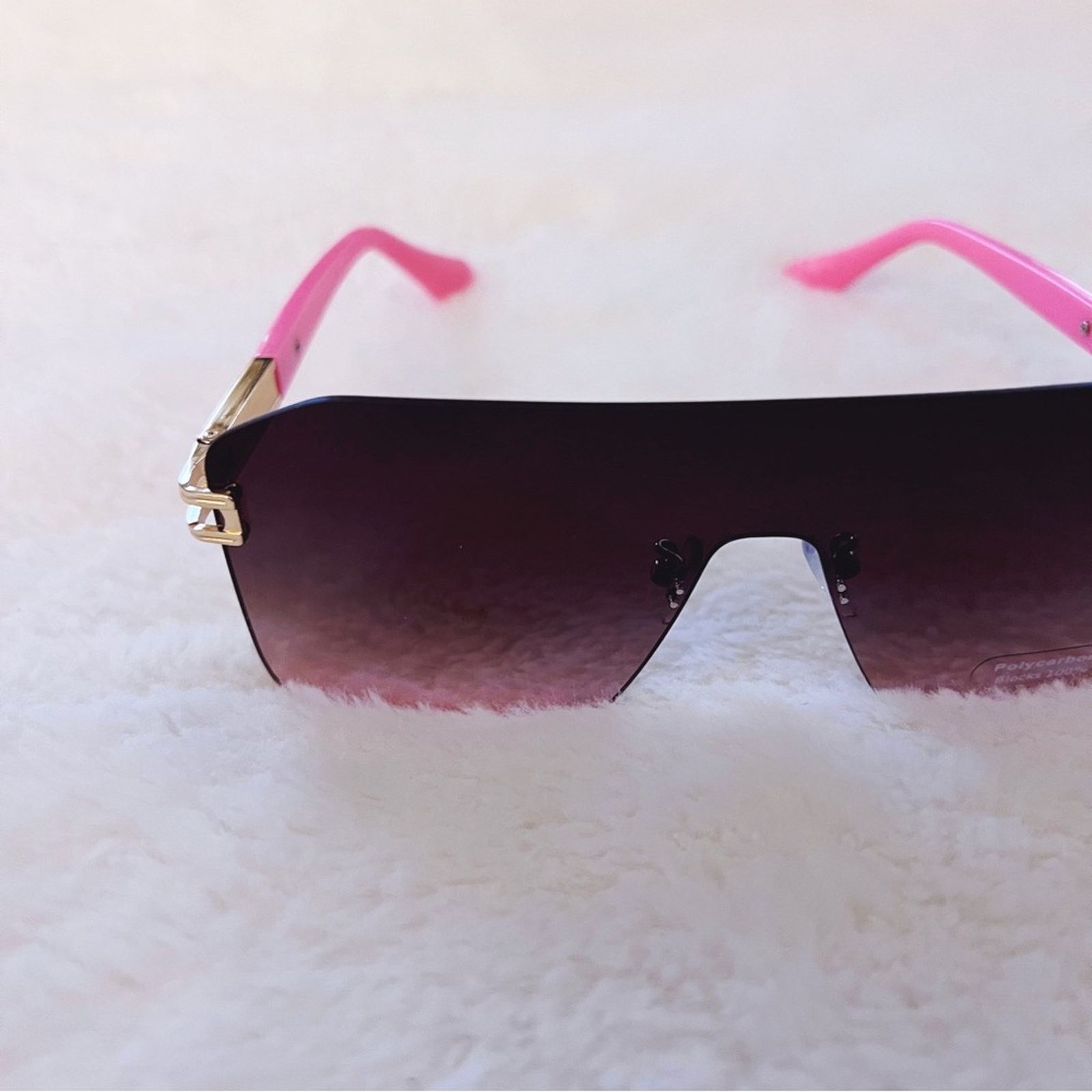Other Sadie Pink & Brown Oversized Rimless Flat-Top Sunglasses Size ONE SIZE - 7 Thumbnail