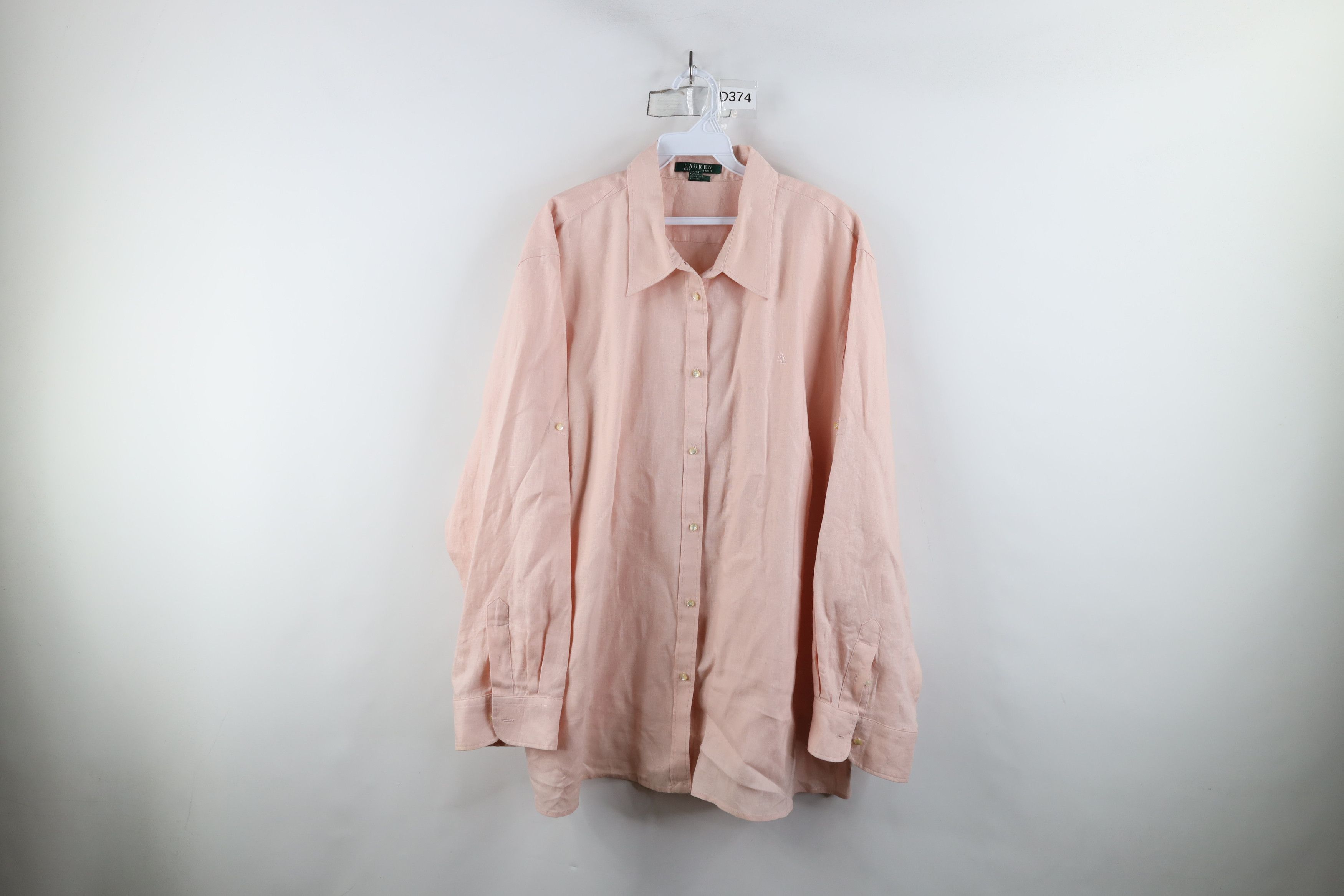 Ralph Lauren × Vintage Vintage 90s Ralph Lauren Linen Collared Button Shirt Pink Size 3XL / US 20-22 - 1 Thumbnail
