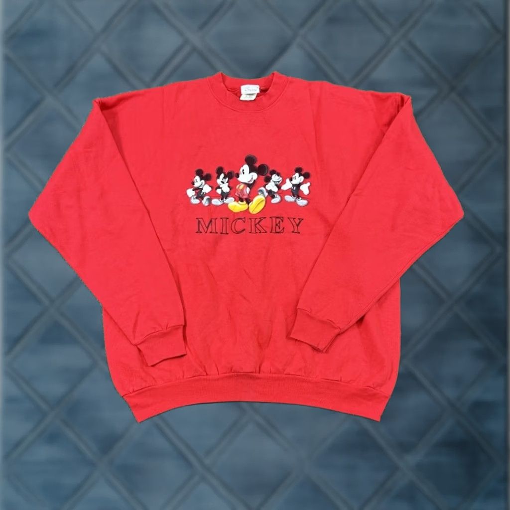 Disney VINTAGE Disney Mickey Mouse Sweatshirt XL Red 90s 80s Granny USA Crewneck Cotton Polyester Graphic Print Unisex Adults Size US XL / EU 56 / 4 - 1 Thumbnail