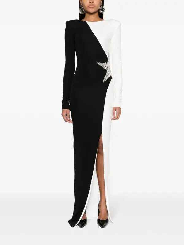 Balmain o1s1wg110825 Crystal Embellished Gown in Black/White Size S / US 4 / IT 40 - 2 Thumbnail