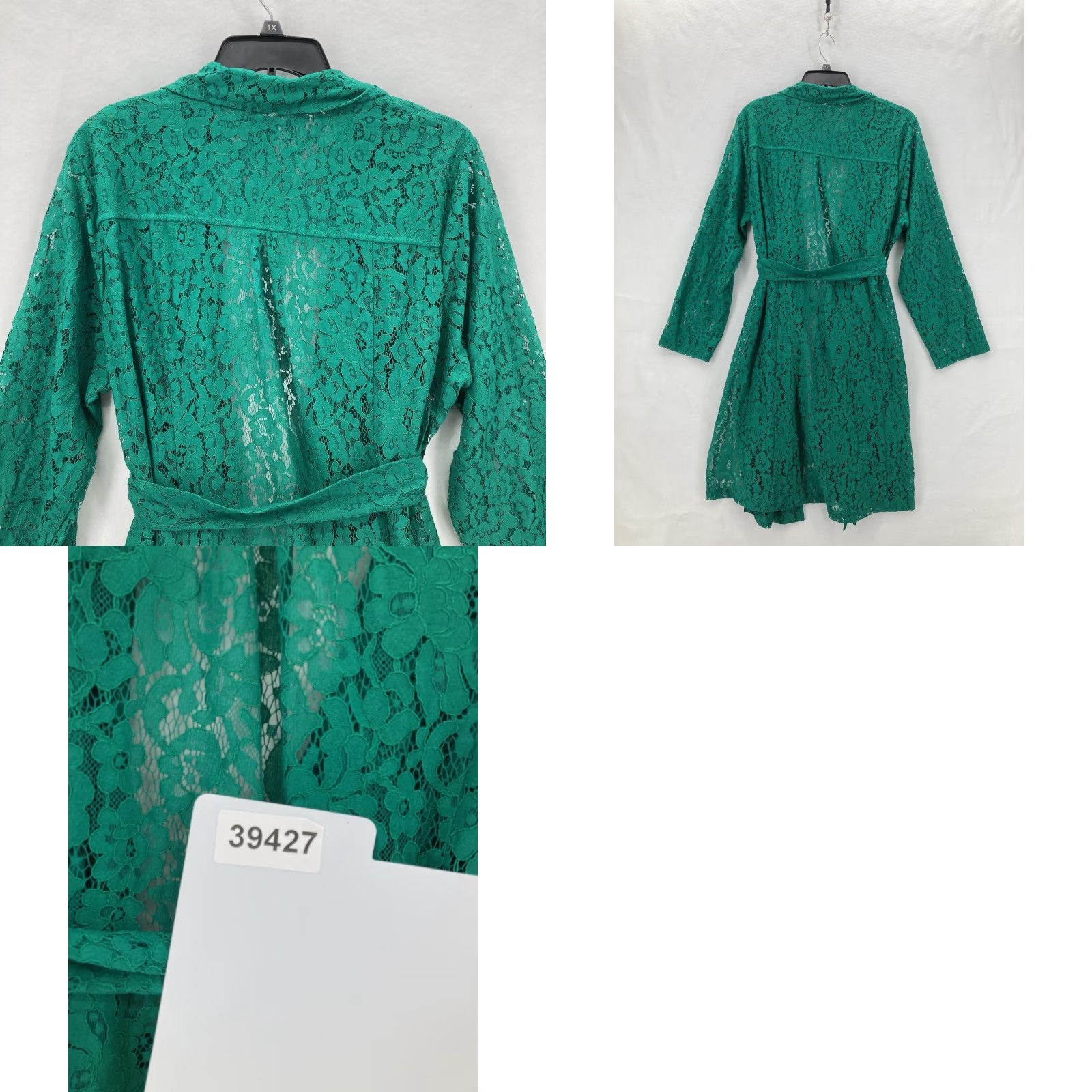 Torrid Torrid Lace Trench Jacket Womens 2X Green Long Sleeve Belted Open Front Sheer Coatigan Size XXL / US 16-18 / IT 52-54 - 9 Thumbnail