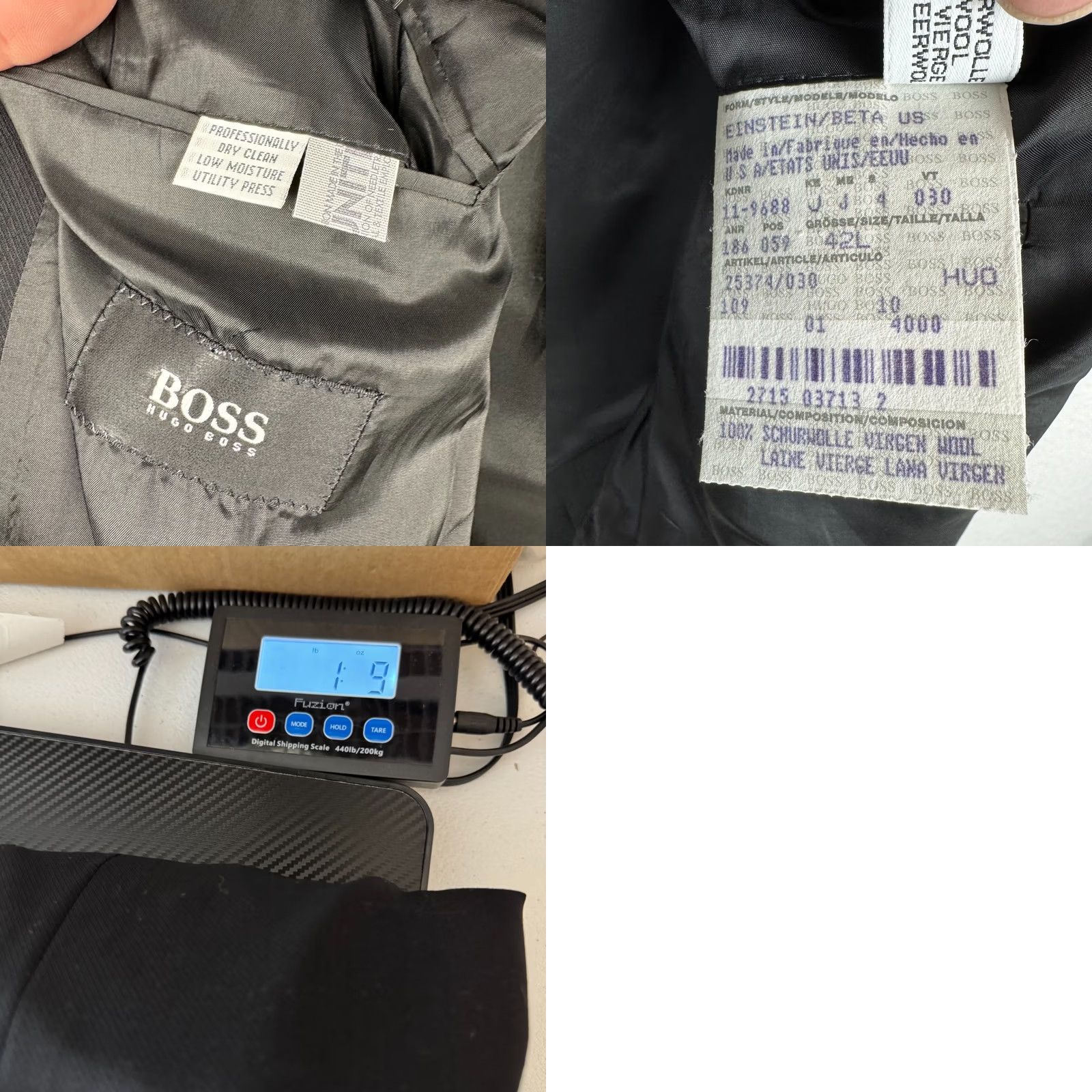 Hugo Boss VINTAGE BOSS by Hugo Boss Mens 42L Einstein Wool Black Suit Coat Blazer Jacket USA Size 42R - 9 Thumbnail