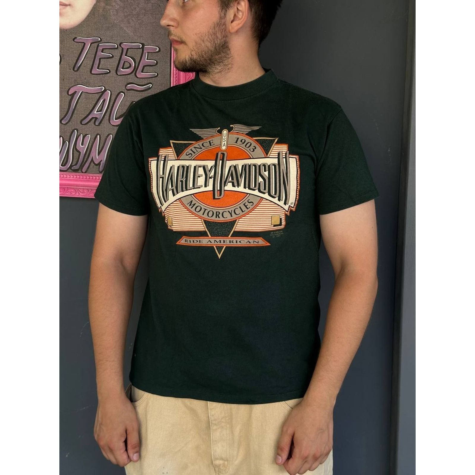 Harley Davidson Vintage 1991 Harley Davidson 3D Emblem Single Stitch Size US L / EU 52-54 / 3 - 3 Thumbnail