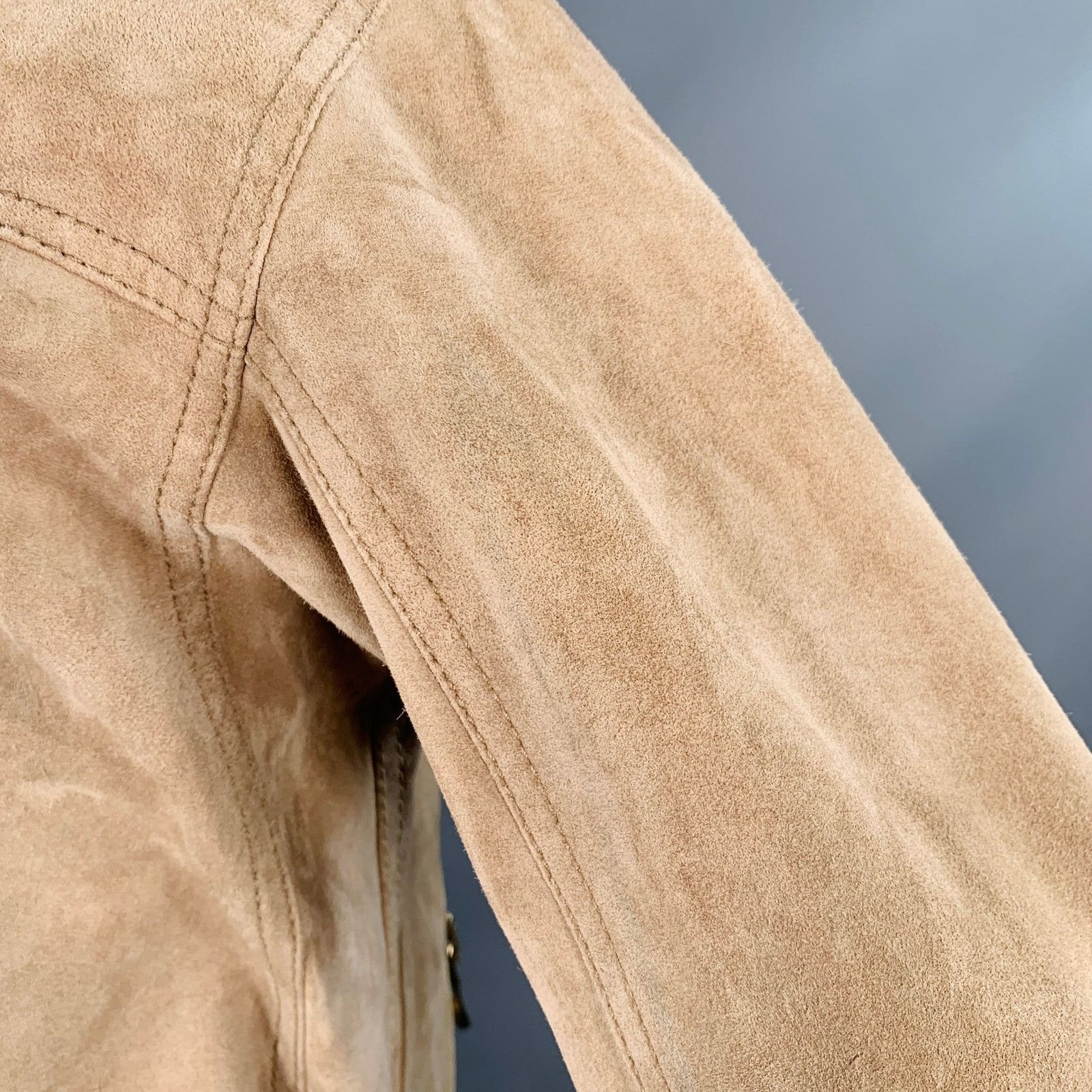 Balmain S Beige Calfskin Suede Hooded Asymmetrical Snaps Jacket Size US S / EU 44-46 / 1 - 8 Thumbnail