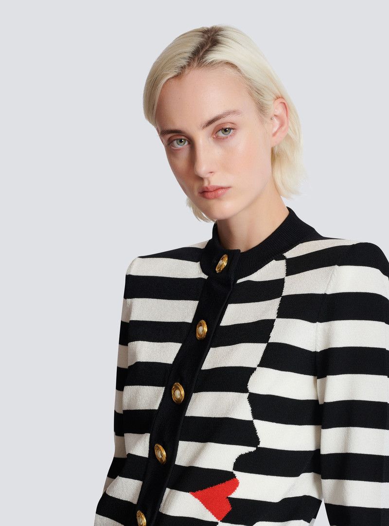 Balmain o1s1wg110526 Knit Mariniere cardigan in Black and White Size S / US 4 / IT 40 - 7 Thumbnail