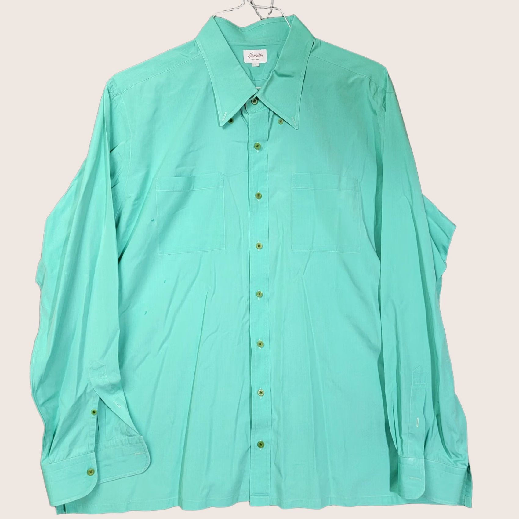 Hamilton Hamilton 1883 shirt Men’s Dress Shirt XXXL custom made Green 100% Cotton Plaids & Checks Button Collar Semi Spread Pocket Vintage No Size 48R - 1 Thumbnail