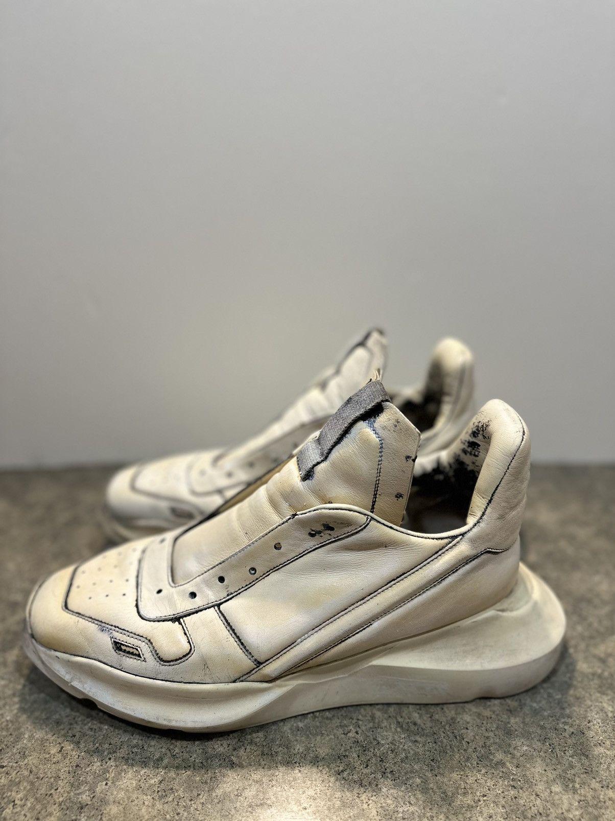 image of Rick Owens Geth Sneaker / Runner. Very Used in White, Men's (Size 11)