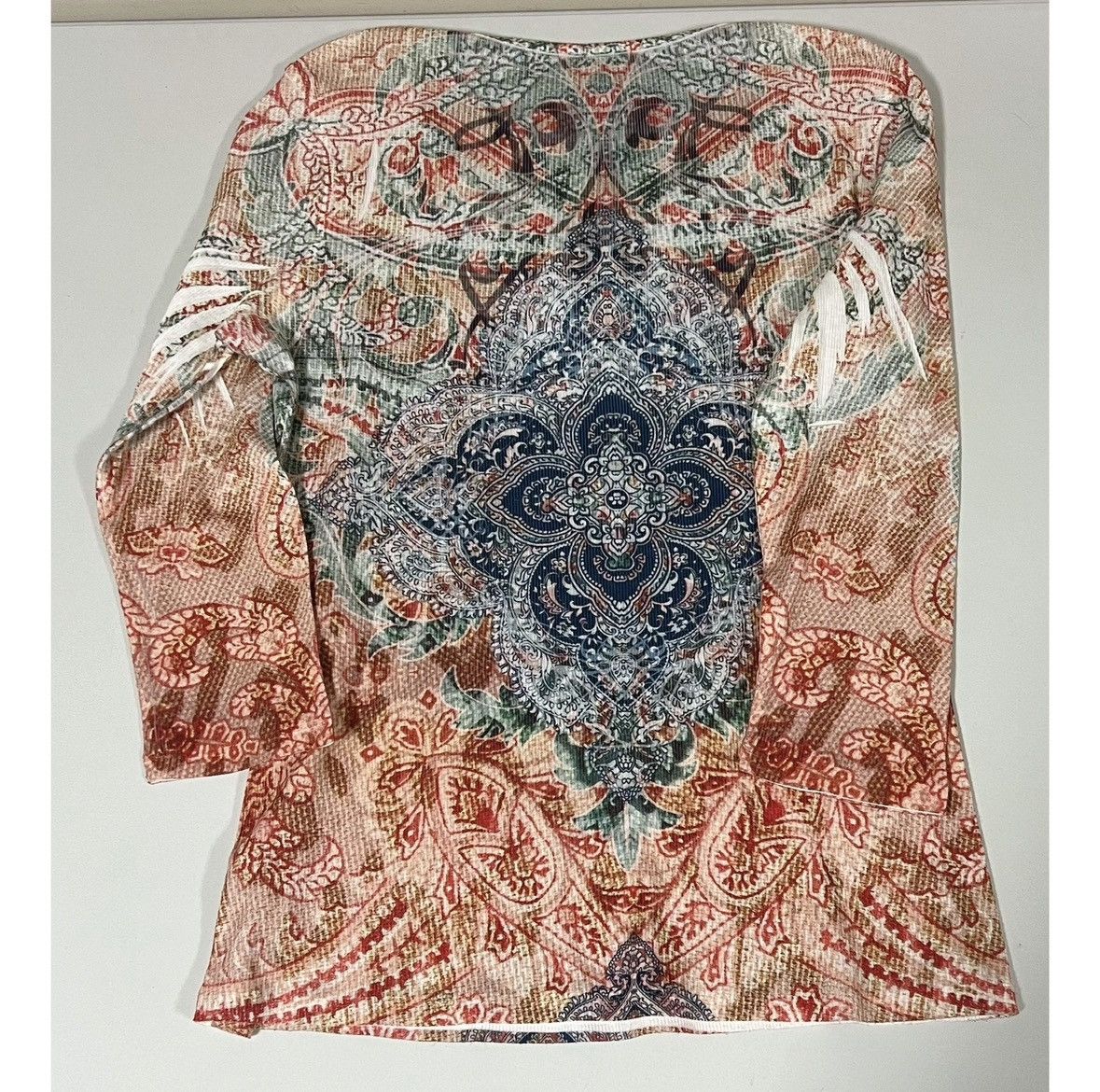 Dillard's Reba Orange Boho Bohemian Henley Shirt Top Blouse Size S 🧡💙✨ Size S / US 4 / IT 40 - 4 Thumbnail